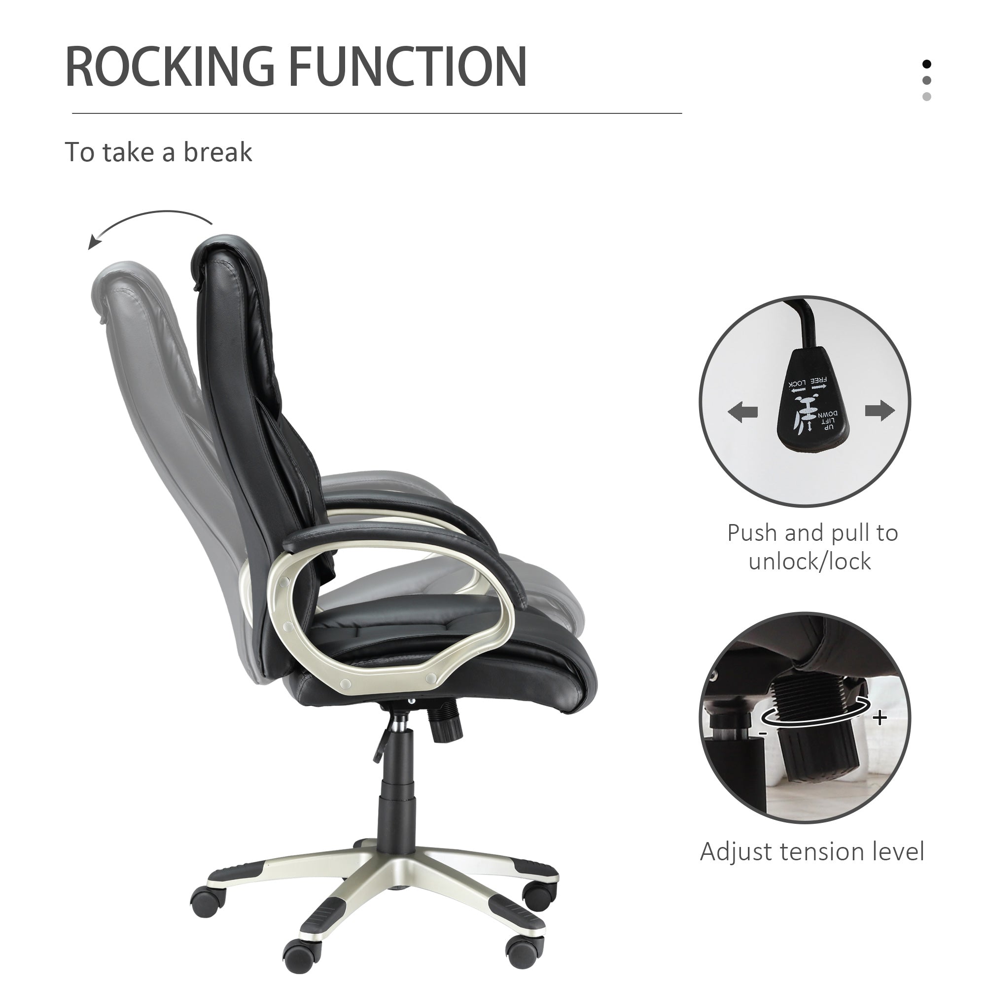 HOMCOM High Back Computer Office Chair Faux Leather Swivel Desk Chair with Adjustable Height Rocking Function Black