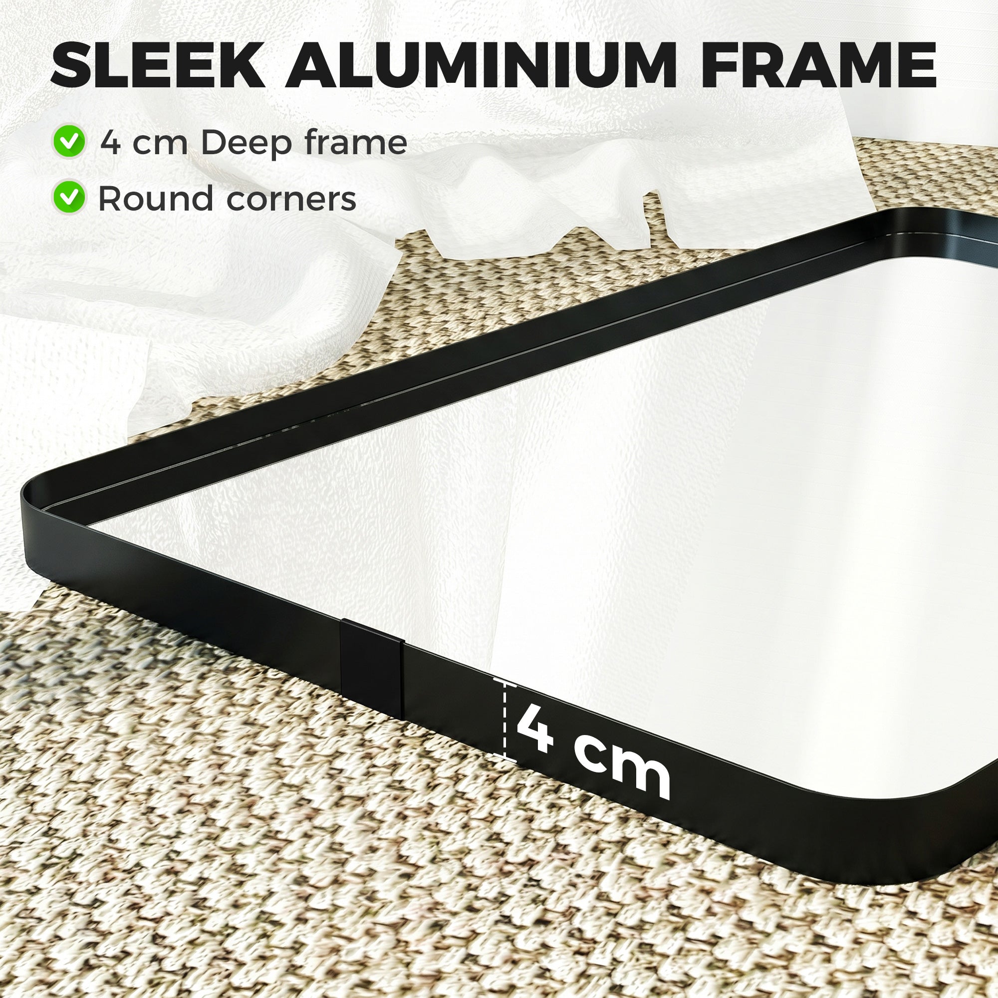 Rectangular Wall Mirror, 90 x 60 cm Wall Mounted Bathroom Mirror with Aluminium Alloy Frame and Tempered Glass for Hallway, Living Room, Bedroom, Black