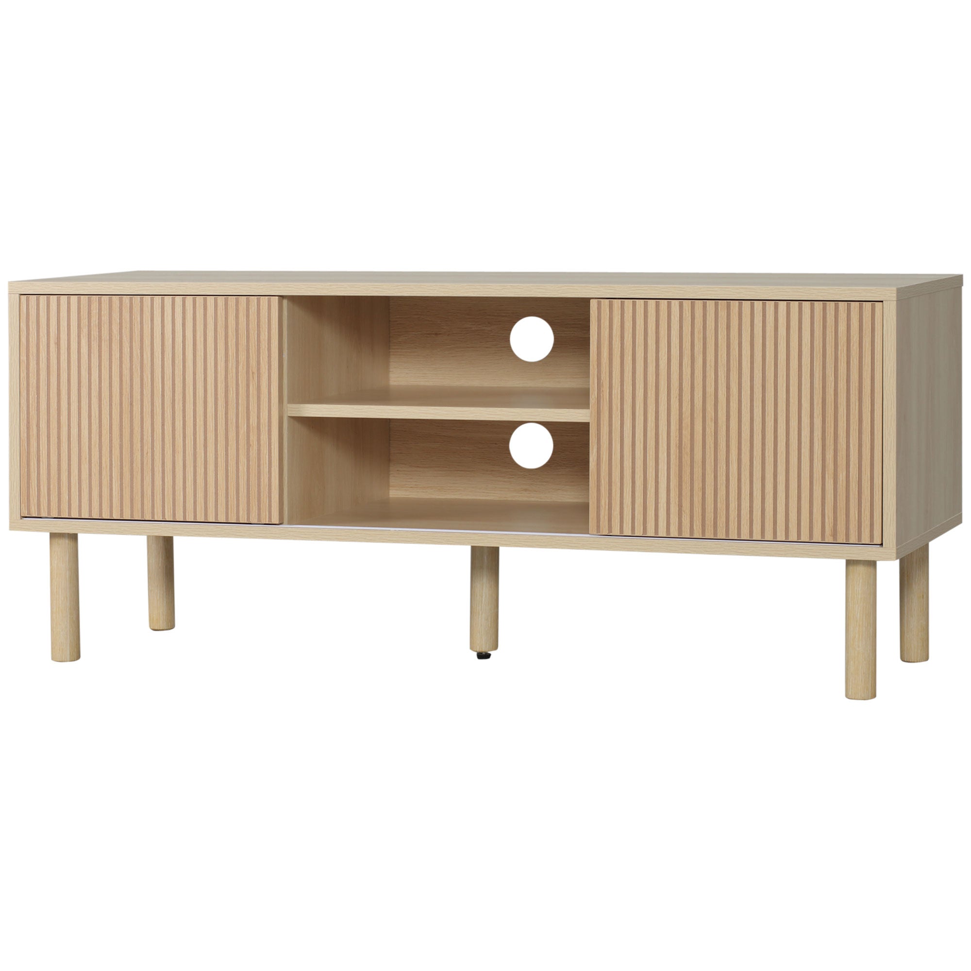 HOMCOM TV Stand Cabinet, TV Unit for TVs up to 50", TV Cabinet with Storage Shelves, Sliding Doors and Cable Holes for Living Room, Bedroom, Natural Wood Finish