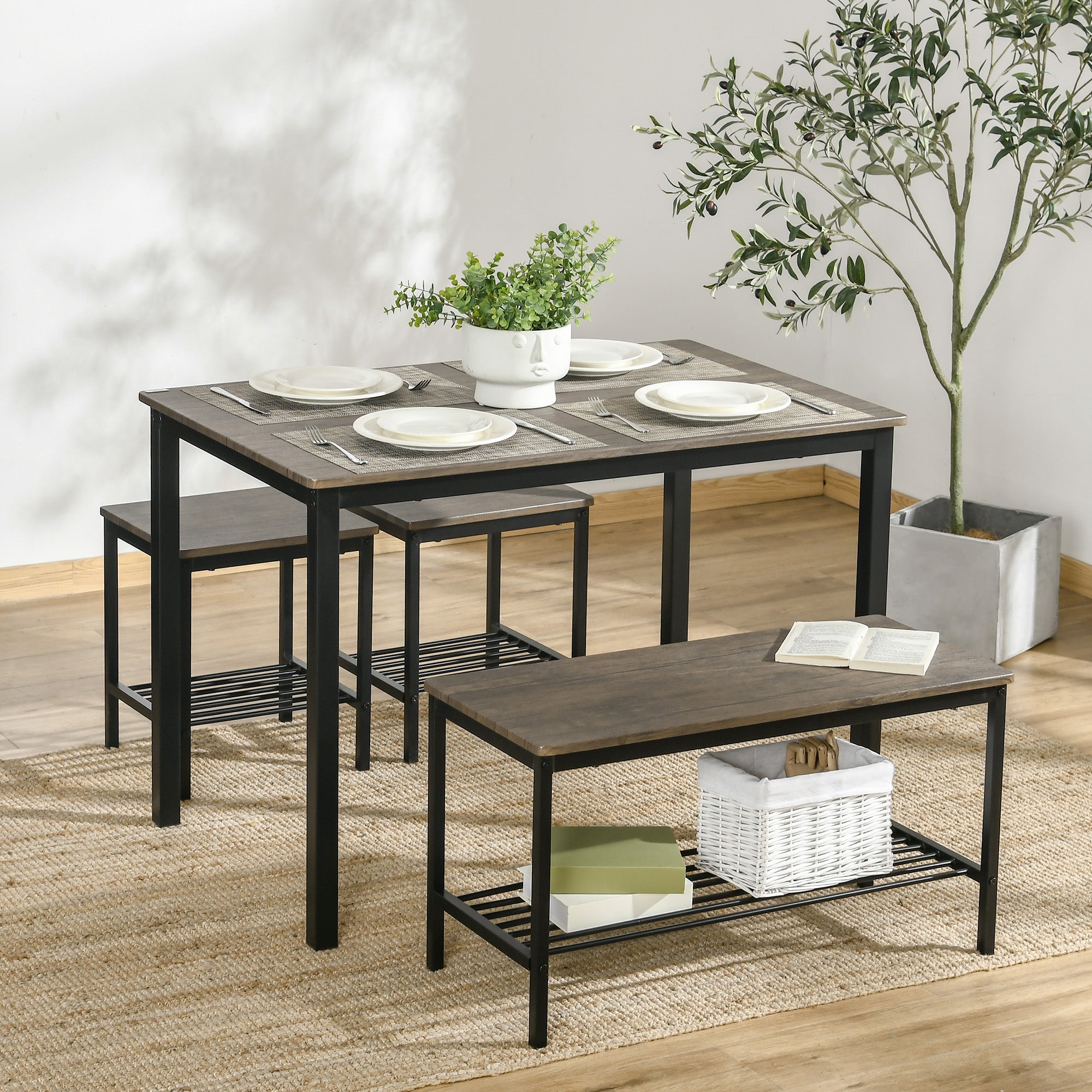 Industrial Dining Table Set Kitchen Table and Chairs for 4 Rustic Brown