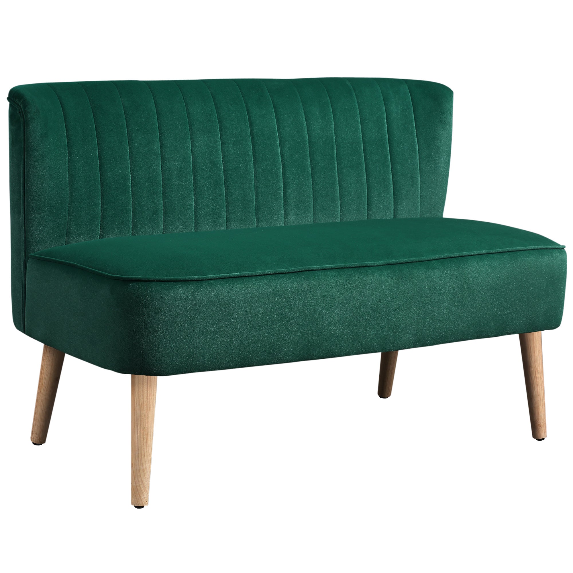 46" Loveseat Sofa, Linen Fabric Upholstered 2 Seater Small Sofa with Thick Padded Seat and Rubber Wood Legs for Living Room, Home Office, Dark Green