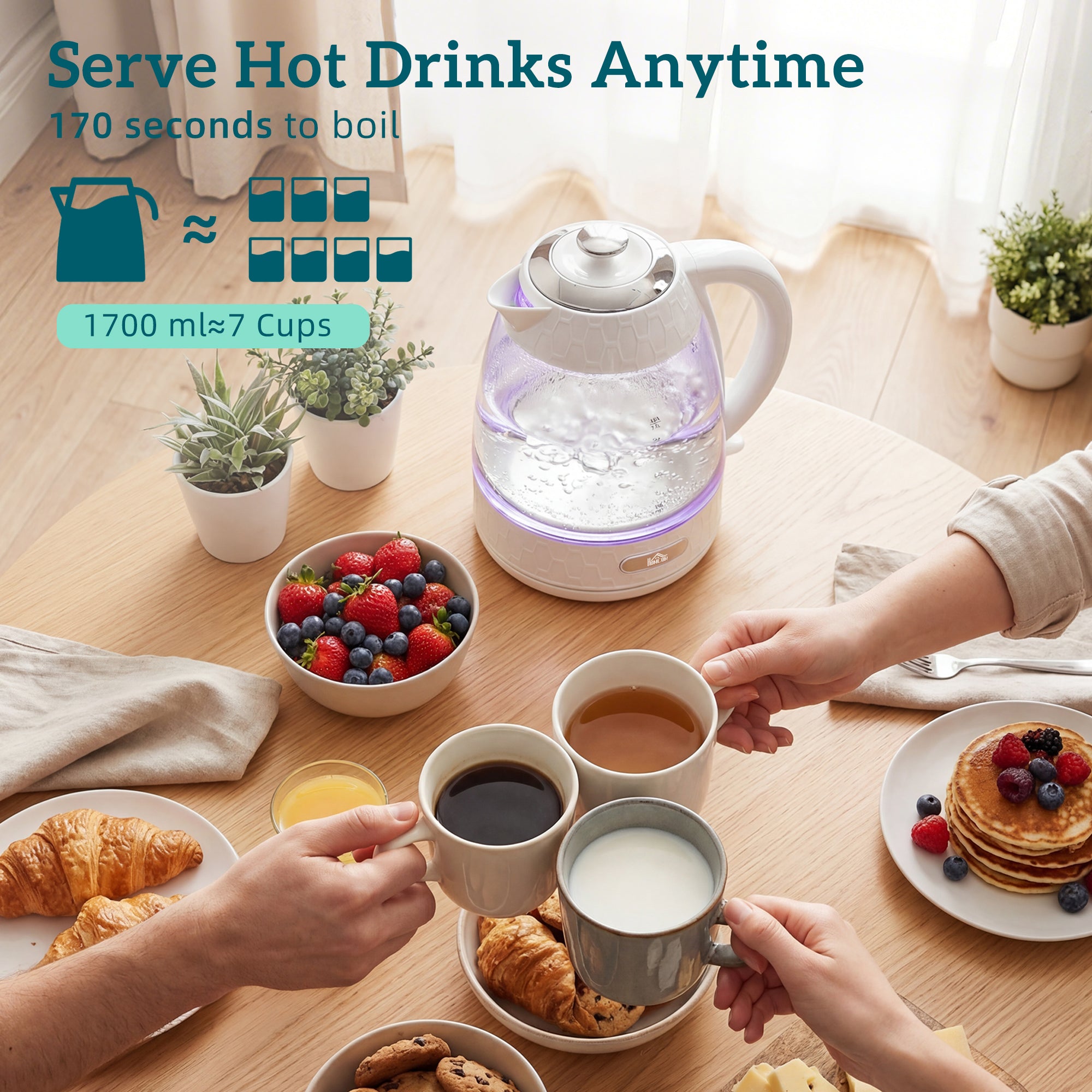 Kettle and Toaster Set, 1.7L 3000W Rapid Boil Jug Kettle with Strix Thermostat, Limescale Filter, 4 Slice Toaster with 7 Browning Controls, Crumb Tray, Cream