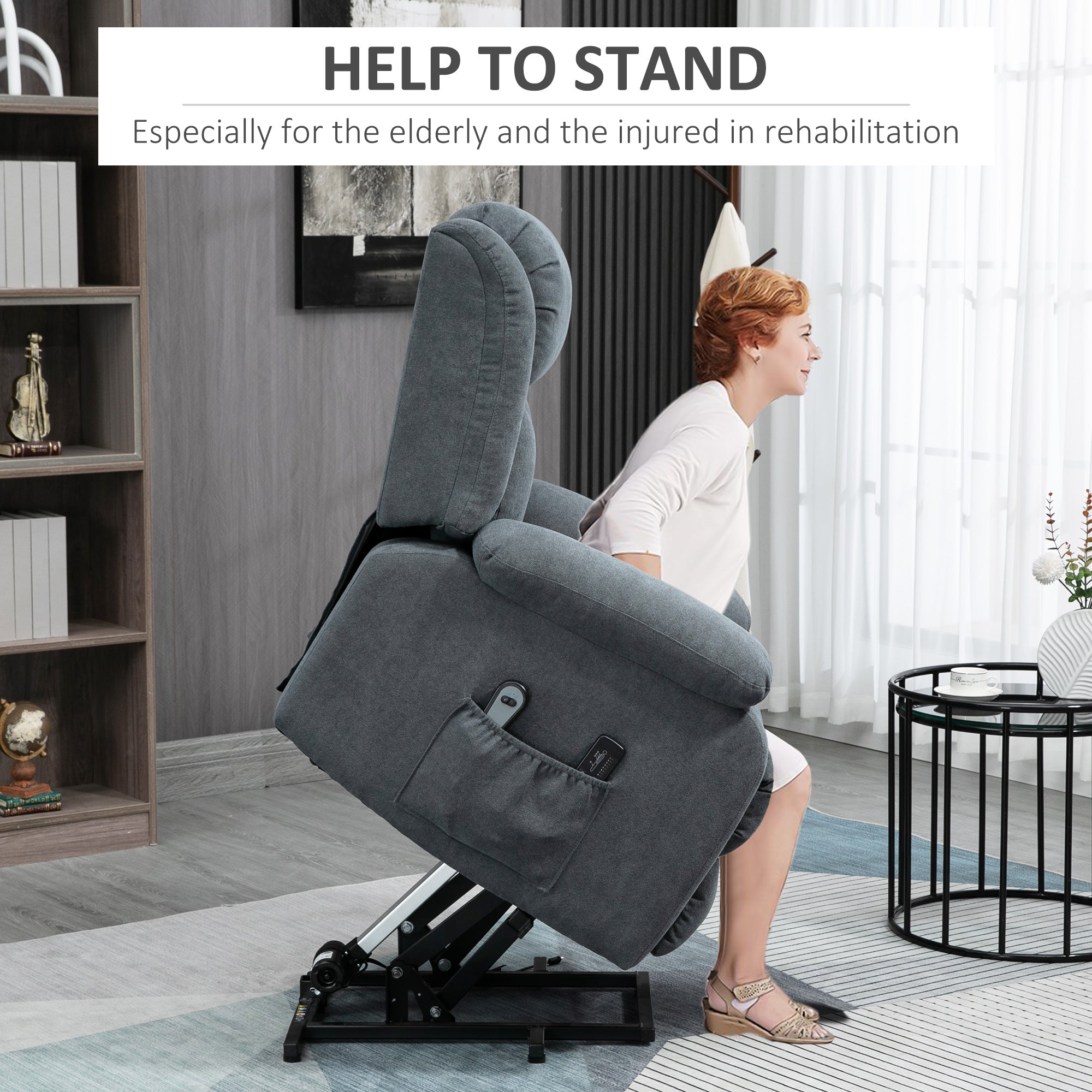 Big & Tall Power Lift Chair with Massage, Remote Control & Side Pockets, Grey
