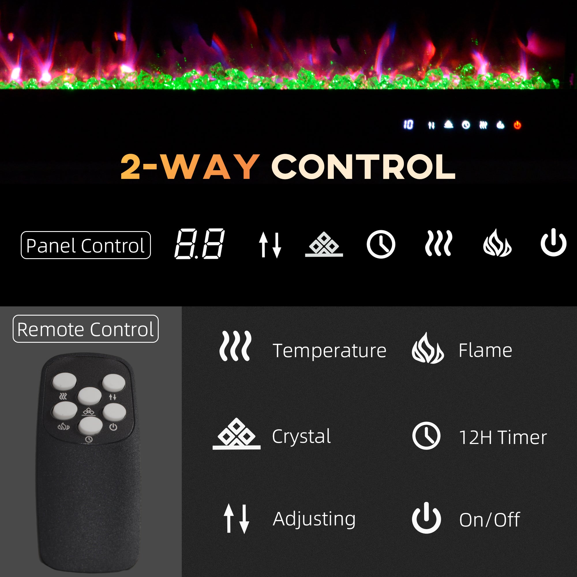 60" Electric Fireplace, 1500W Recessed/Wall Mounted Stove Heater with Adjustable Flame, Black