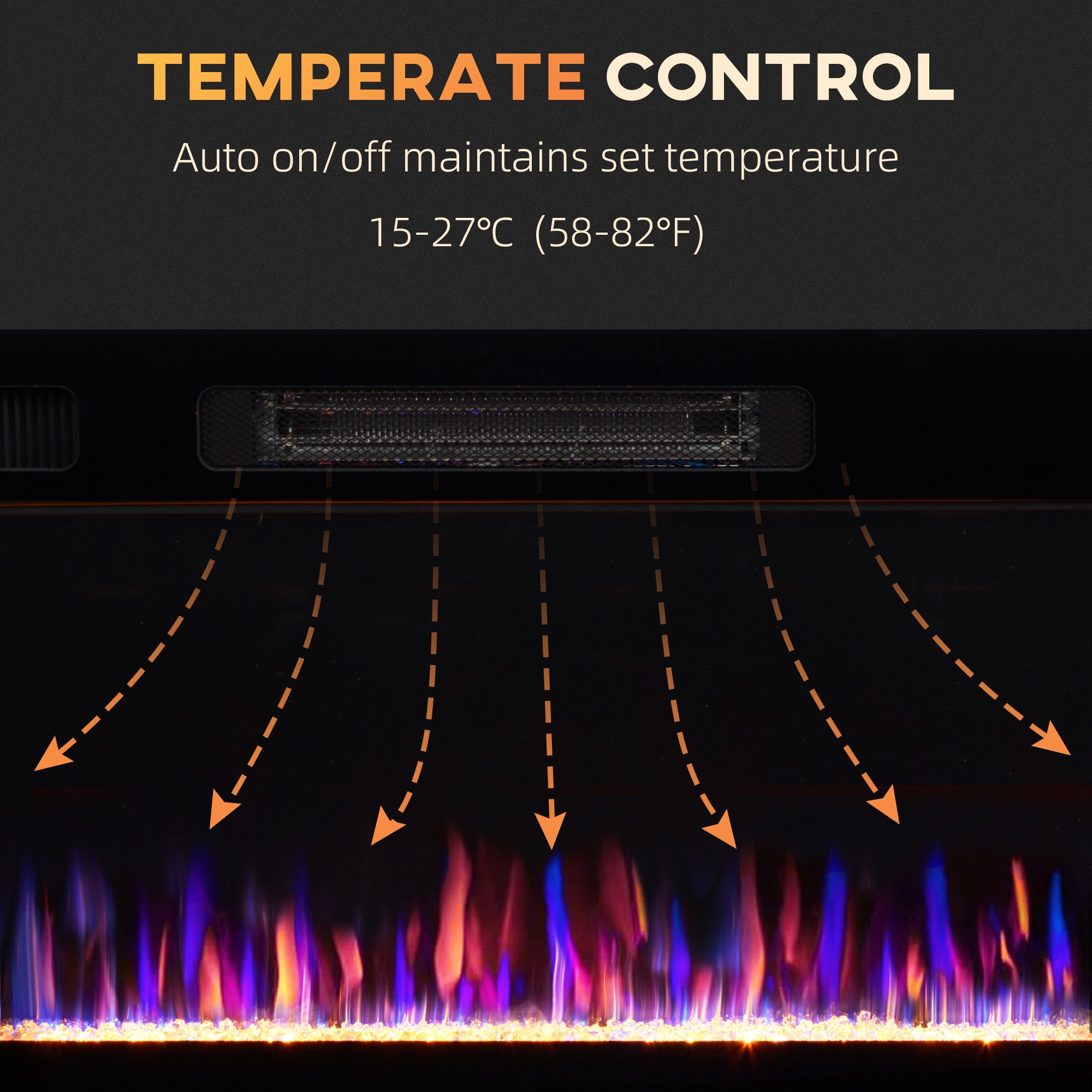 60" Electric Fireplace, 1500W Recessed/Wall Mounted Stove Heater with Adjustable Flame, Black