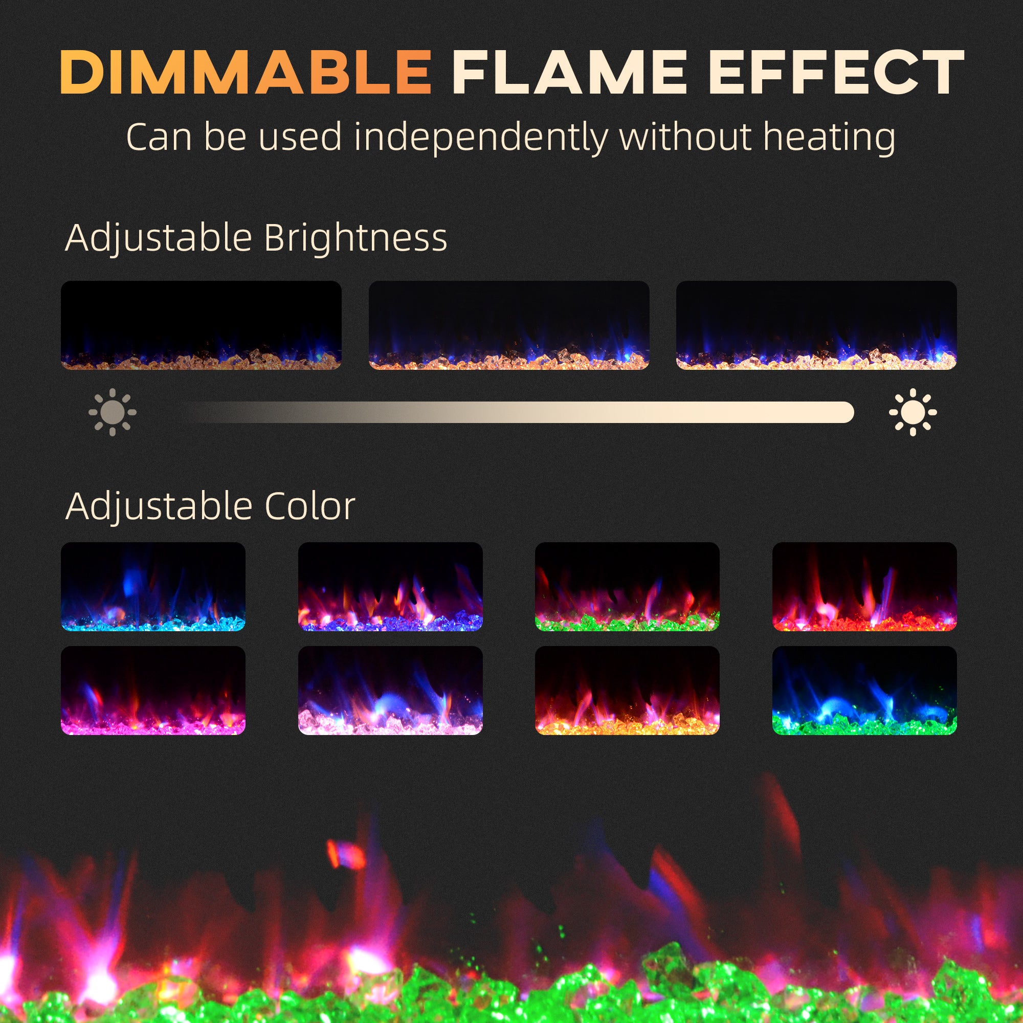 60" Electric Fireplace, 1500W Recessed/Wall Mounted Stove Heater with Adjustable Flame, Black