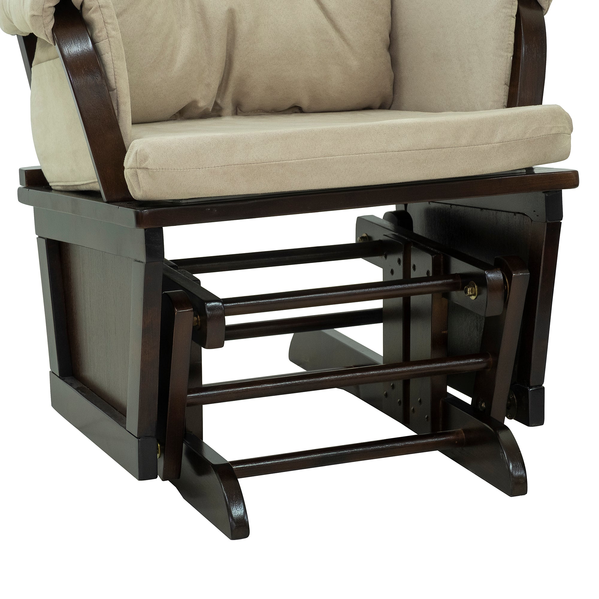Nursery Glider Rocking Chair with Ottoman Thick Padded Cushion Seating and Wood Base Beige