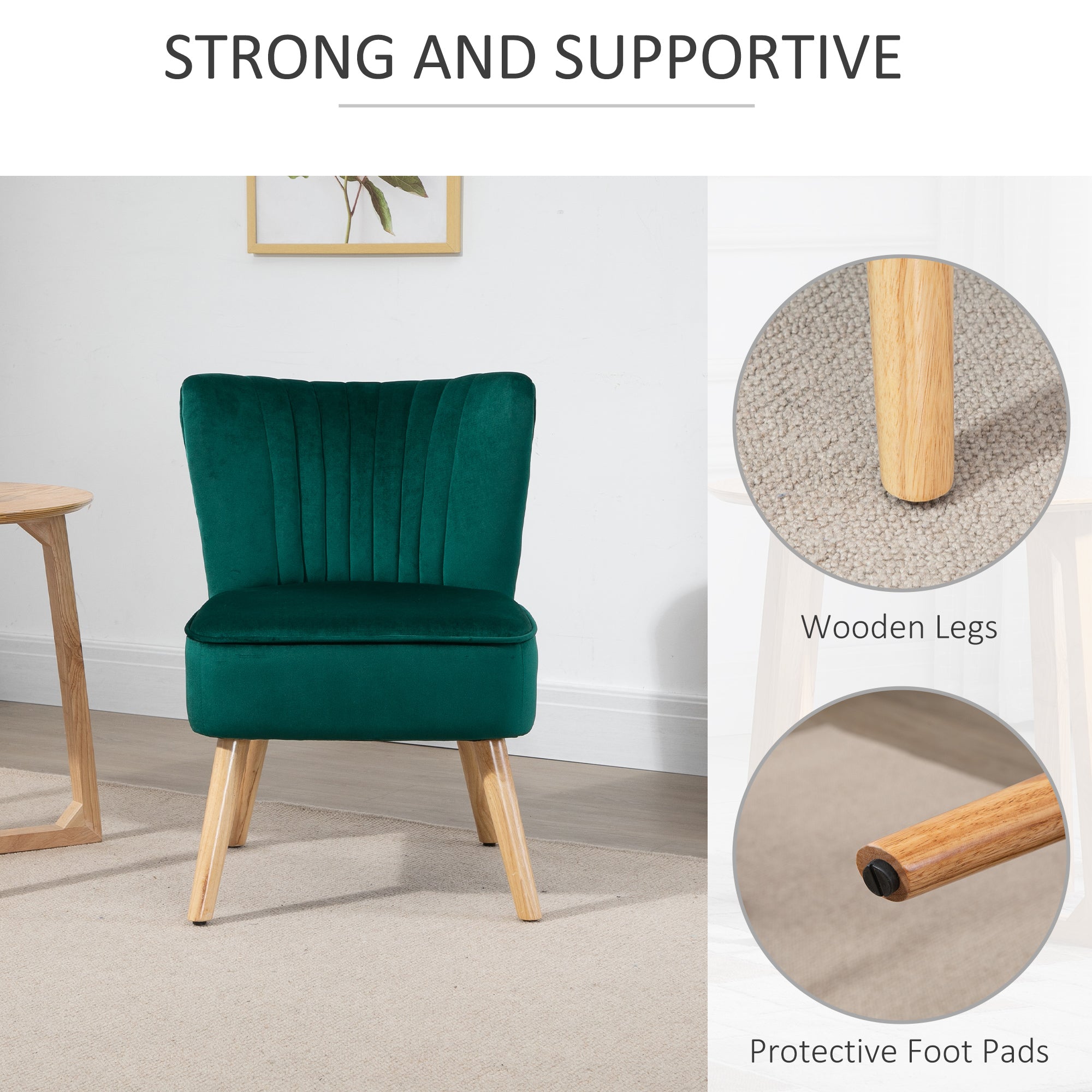 HOMCOM Velvet Accent Chair Occasional Tub Seat Padding Curved Back with Wood Frame Legs Home Furniture Green