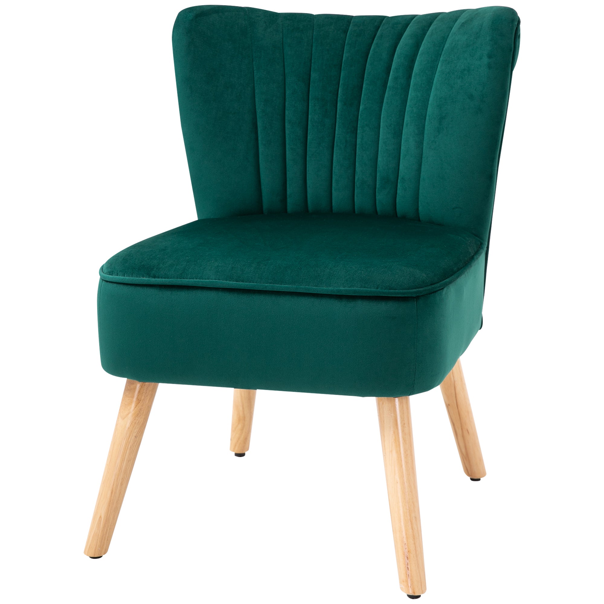 HOMCOM Velvet Accent Chair Occasional Tub Seat Padding Curved Back with Wood Frame Legs Home Furniture Green