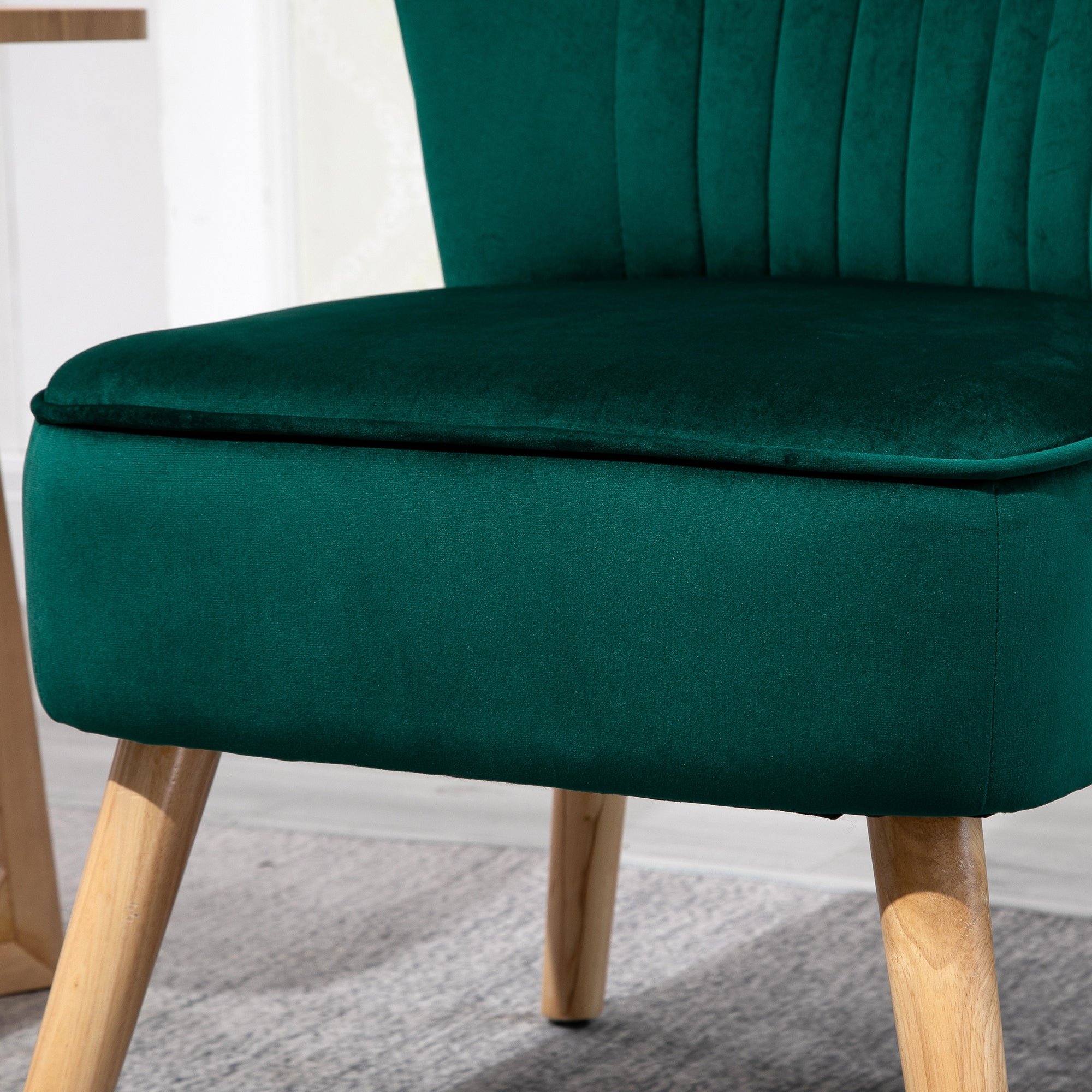 HOMCOM Velvet Accent Chair Occasional Tub Seat Padding Curved Back with Wood Frame Legs Home Furniture Green