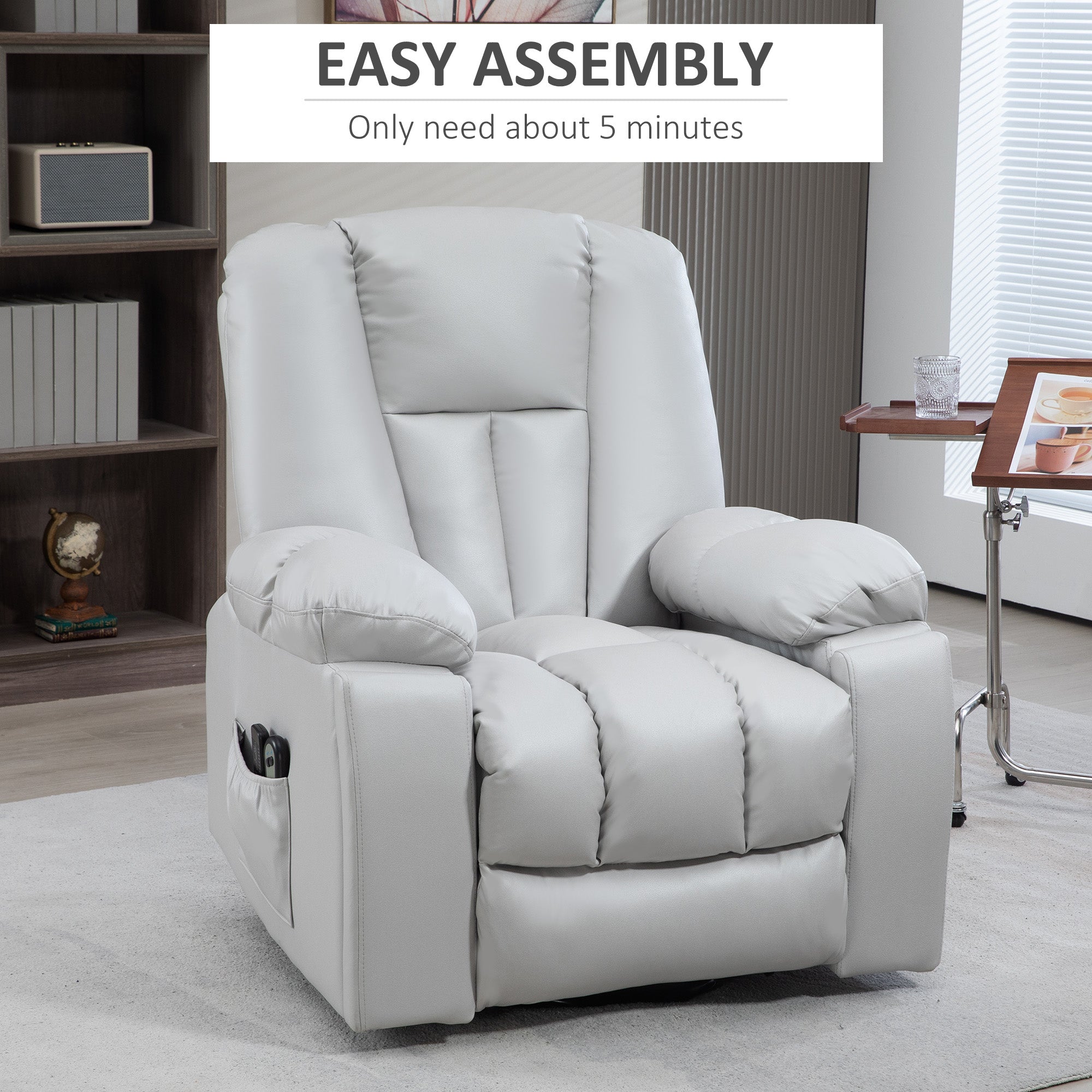 HOMCOM Riser and Recliner Chair for the Elderly, Quick Assembly, Lift Chair with Vibration Massage, Remote Control, Side Pockets, Pocket Spring, Cup Holder, Light Grey