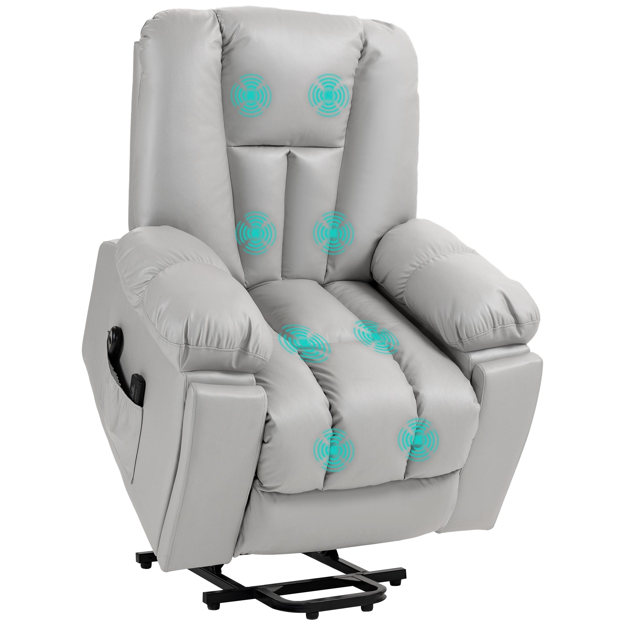 HOMCOM Riser and Recliner Chair for the Elderly, Quick Assembly, Lift Chair with Vibration Massage, Remote Control, Side Pockets, Pocket Spring, Cup Holder, Light Grey
