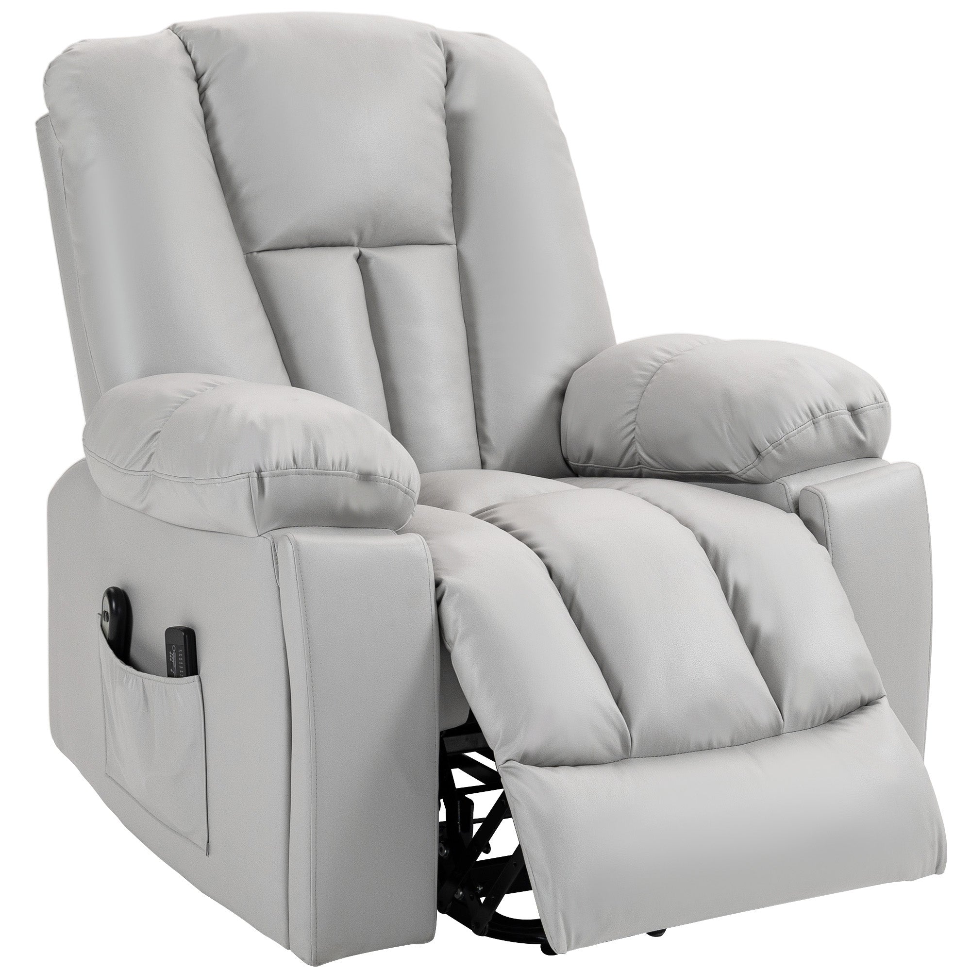 HOMCOM Riser and Recliner Chair for the Elderly, Quick Assembly, Lift Chair with Vibration Massage, Remote Control, Side Pockets, Pocket Spring, Cup Holder, Light Grey