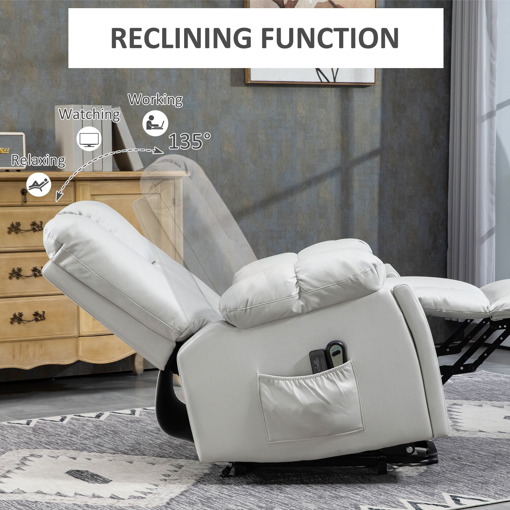 HOMCOM Riser and Recliner Chair for the Elderly, Quick Assembly, Lift Chair with Vibration Massage, Remote Control, Side Pockets, Pocket Spring, Cup Holder, Light Grey