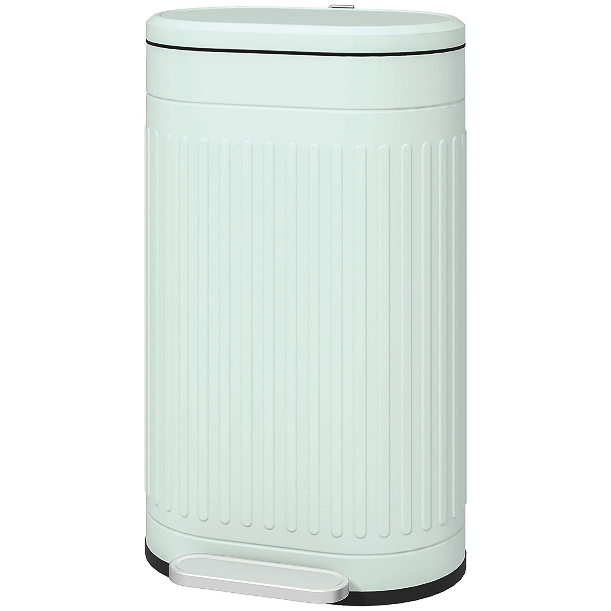 HOMCOM 30 Litre Pedal Bin, Fingerprint Proof Kitchen Bin with Soft-close Lid, Metal Rubbish Bin with Foot Pedal and Removable Inner Bucket, Light Green