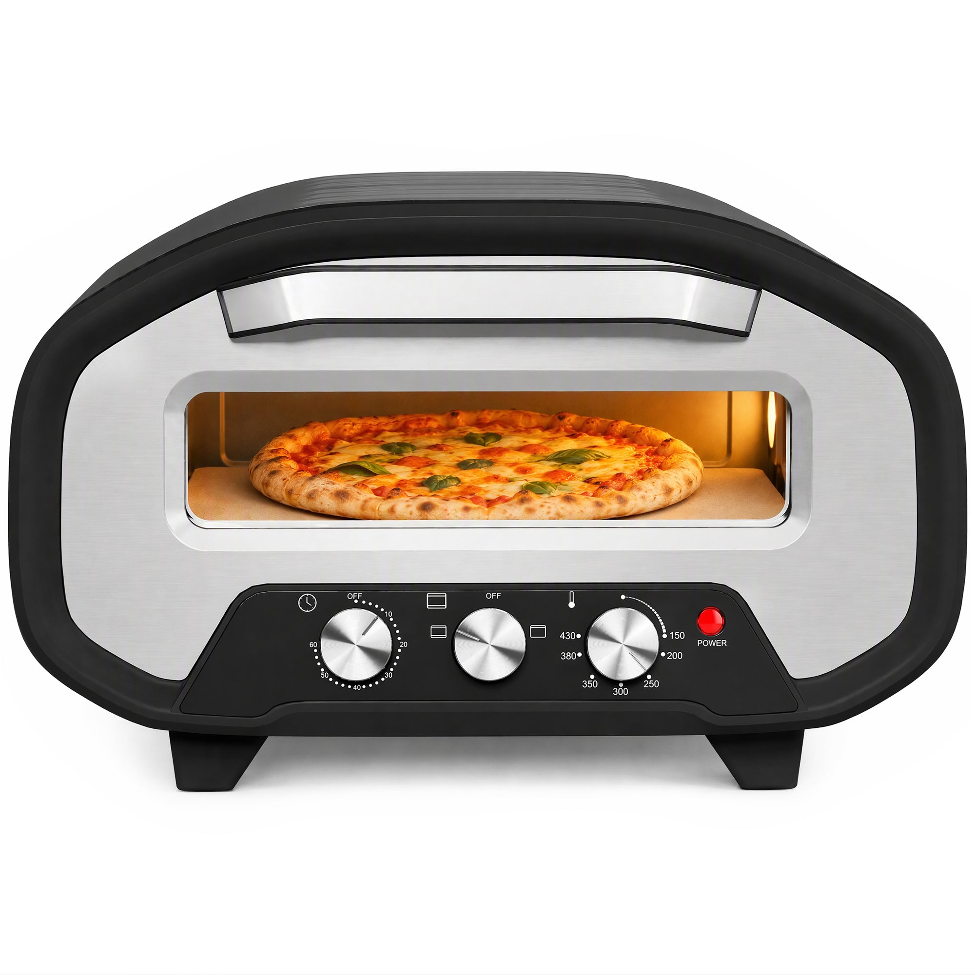 Pizza Oven Indoor, 12 Inch Electric Countertop Pizza Maker with 3 Knob Control, 430°C, 60-Min Timer, Ceramic Stone, Viewing Window, 2200W