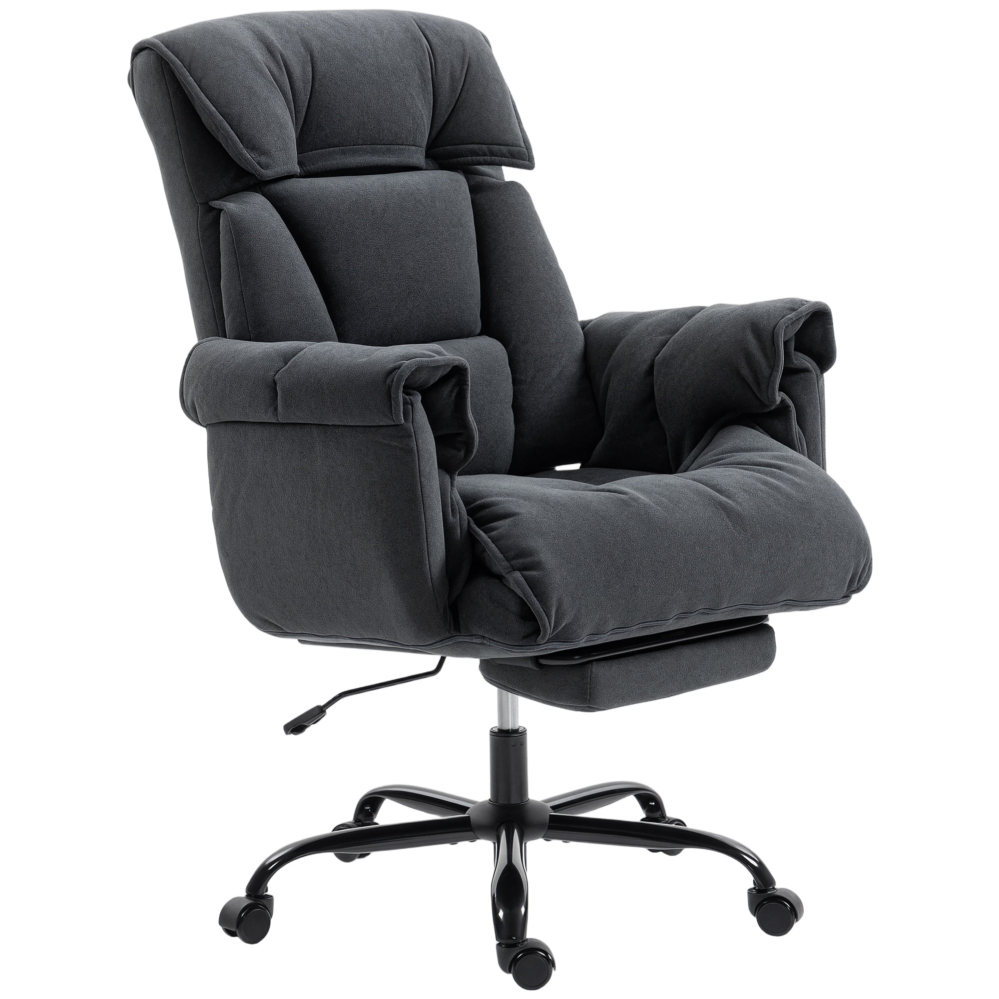 Executive Office Chair with Footrest, Reclining Swivel Computer Desk Chair with High Back, Thick Cushion, Padded Armrest, Adjustable Height, Rolling Wheels, Dark Gray