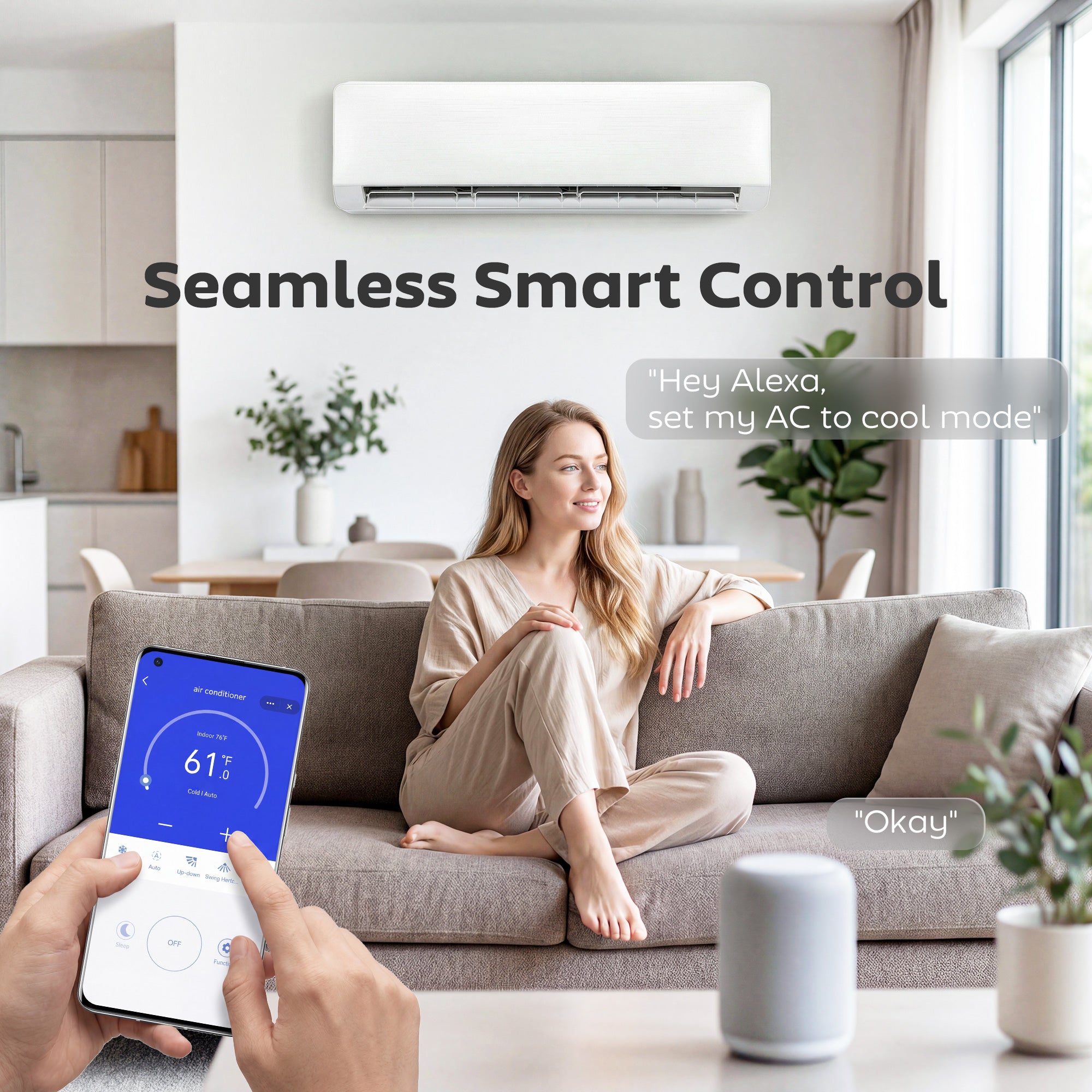 24000 BTU Mini Split Air Conditioner and Heat Pump, 22 SEER2 230V WIFI Enabled Energy Efficient Ductless Inverter AC Unit Cools up to 1500 Sq.Ft, Works with Alexa, Installation Kit