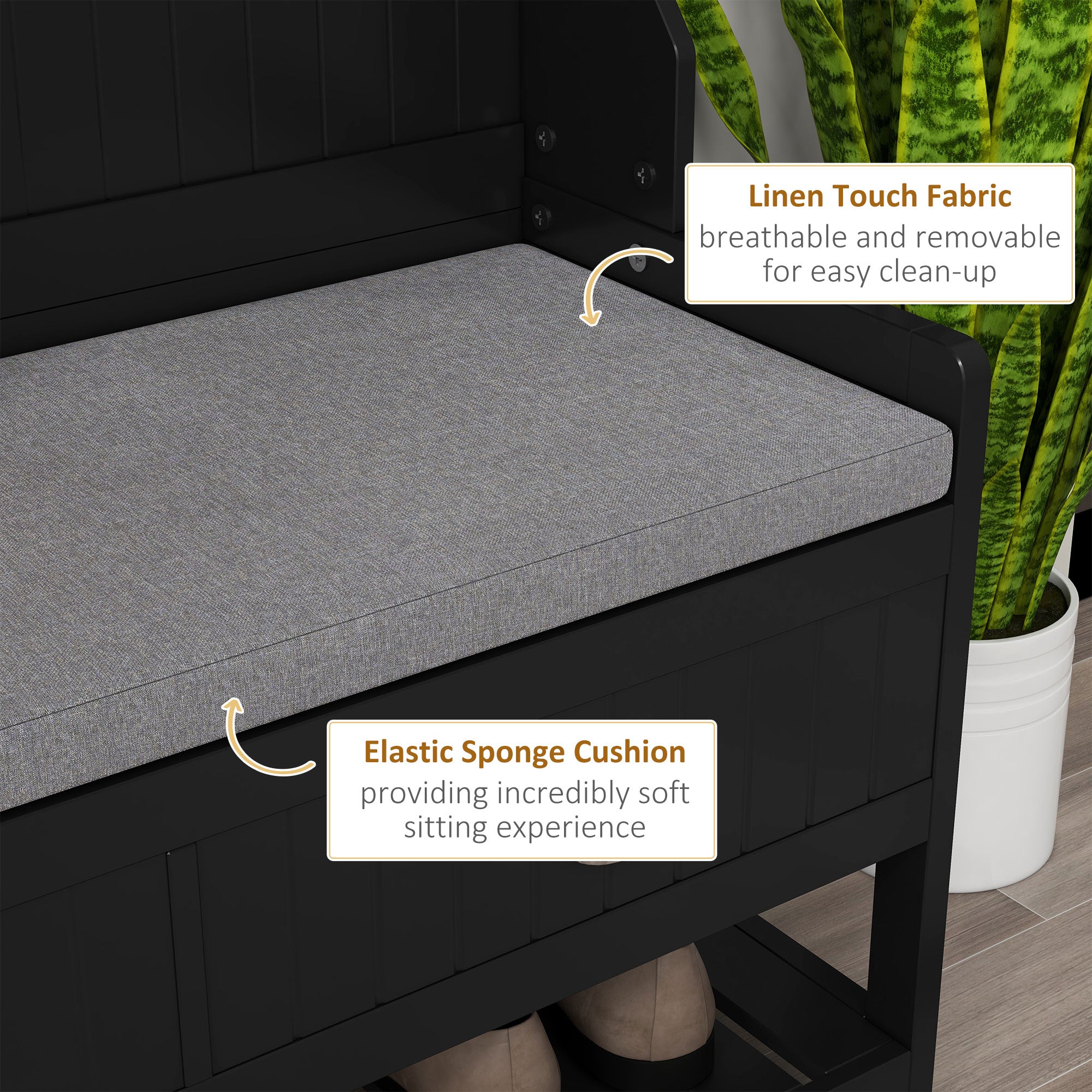 3-in-1 Hall Tree, Entryway Bench w/ Coat Rack, 2 Drawers, 4 Hooks & Padded Seat, Black