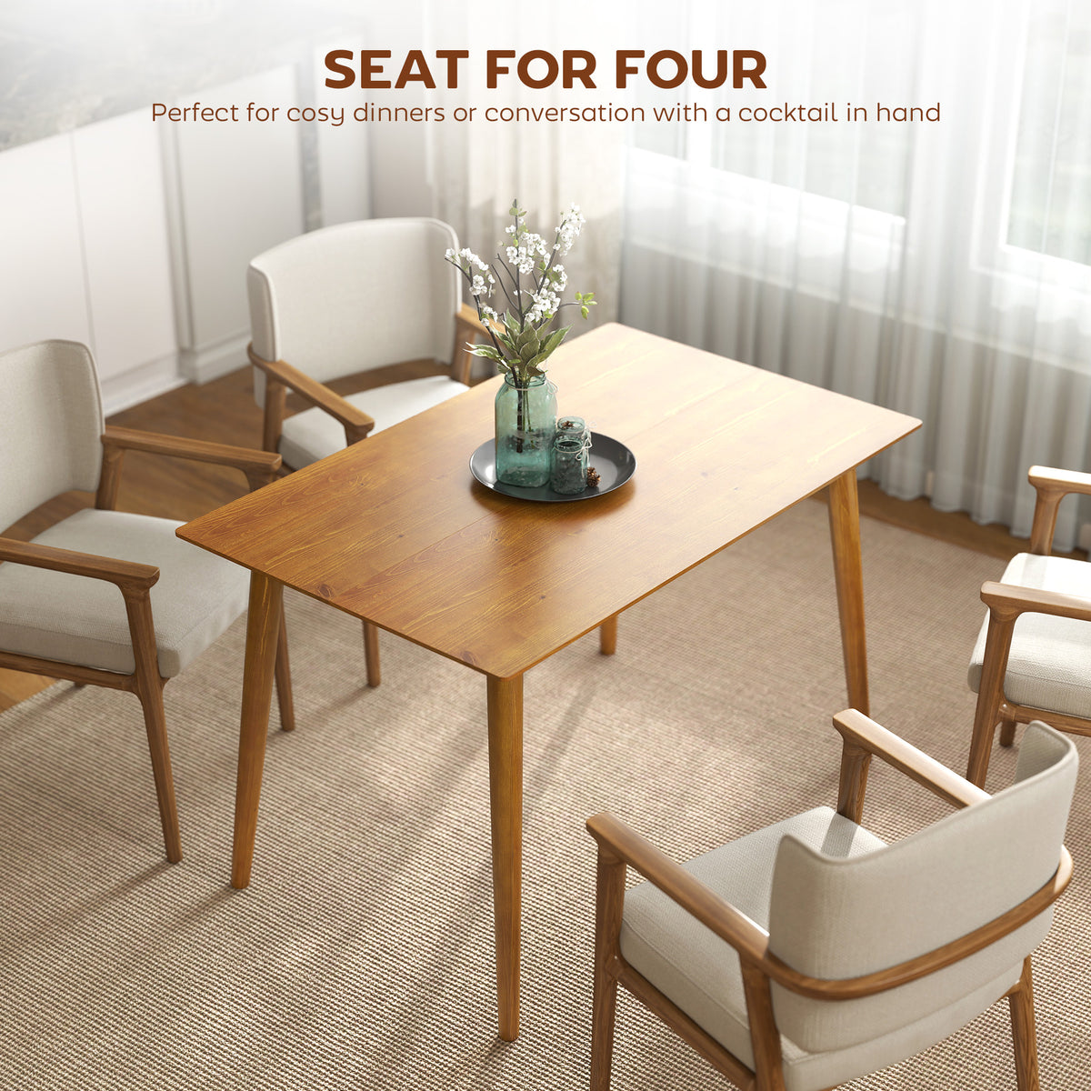 Dining Table for 4, Farmhouse Kitchen Table with Wooden Frame for Living Room, Dining Room, Brown
