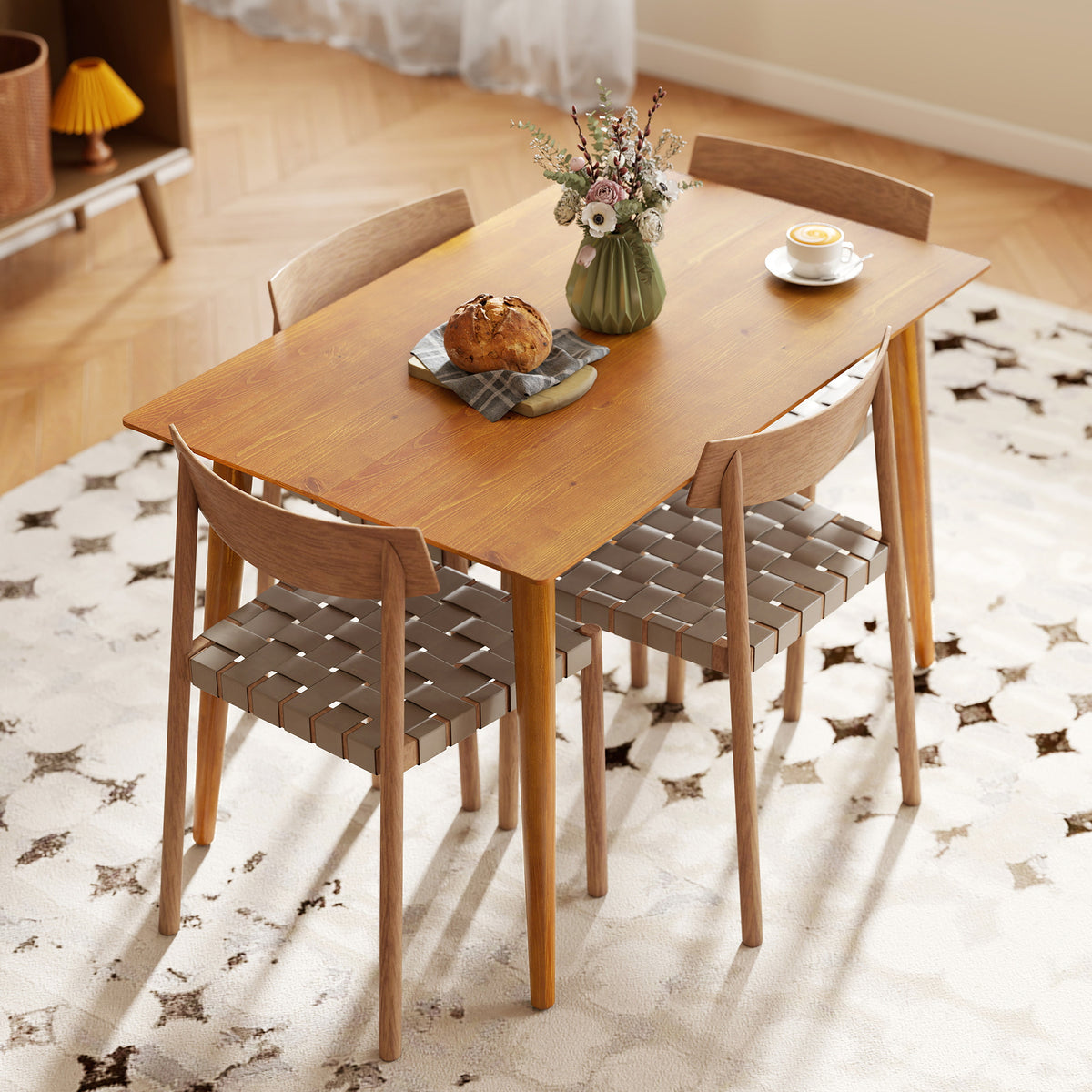 Dining Table for 4, Farmhouse Kitchen Table with Wooden Frame for Living Room, Dining Room, Brown