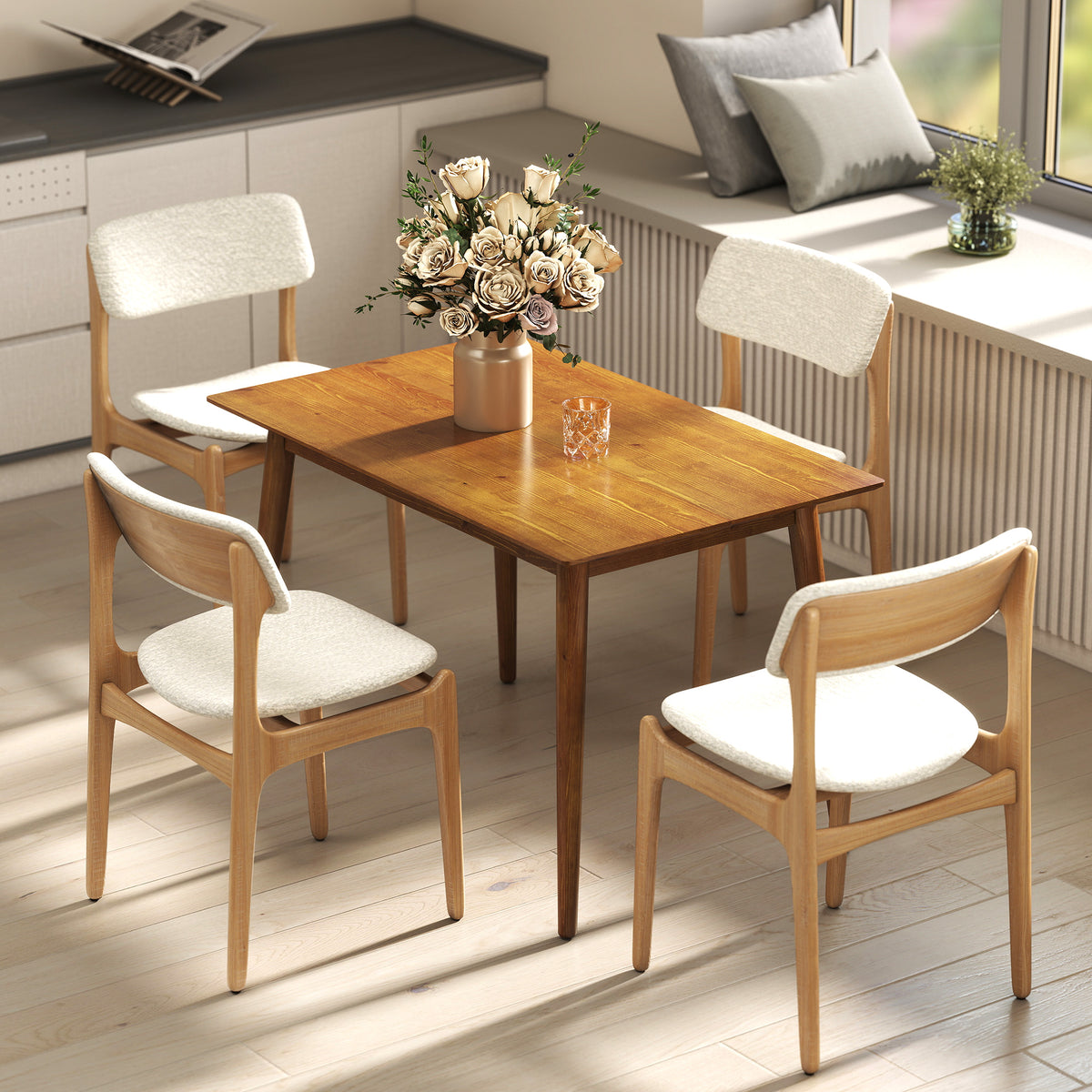 Dining Table for 4, Farmhouse Kitchen Table with Wooden Frame for Living Room, Dining Room, Brown