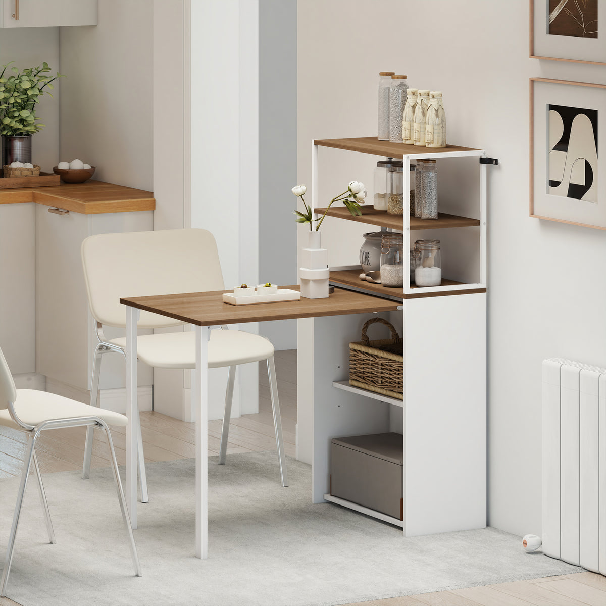 Folding Computer Desk with 4-Tier Bookshelf, 41" Space-Saving Home Office Desk, 2-in-1 Compact Industrial Office Table for Small Spaces, Home Office, Natural