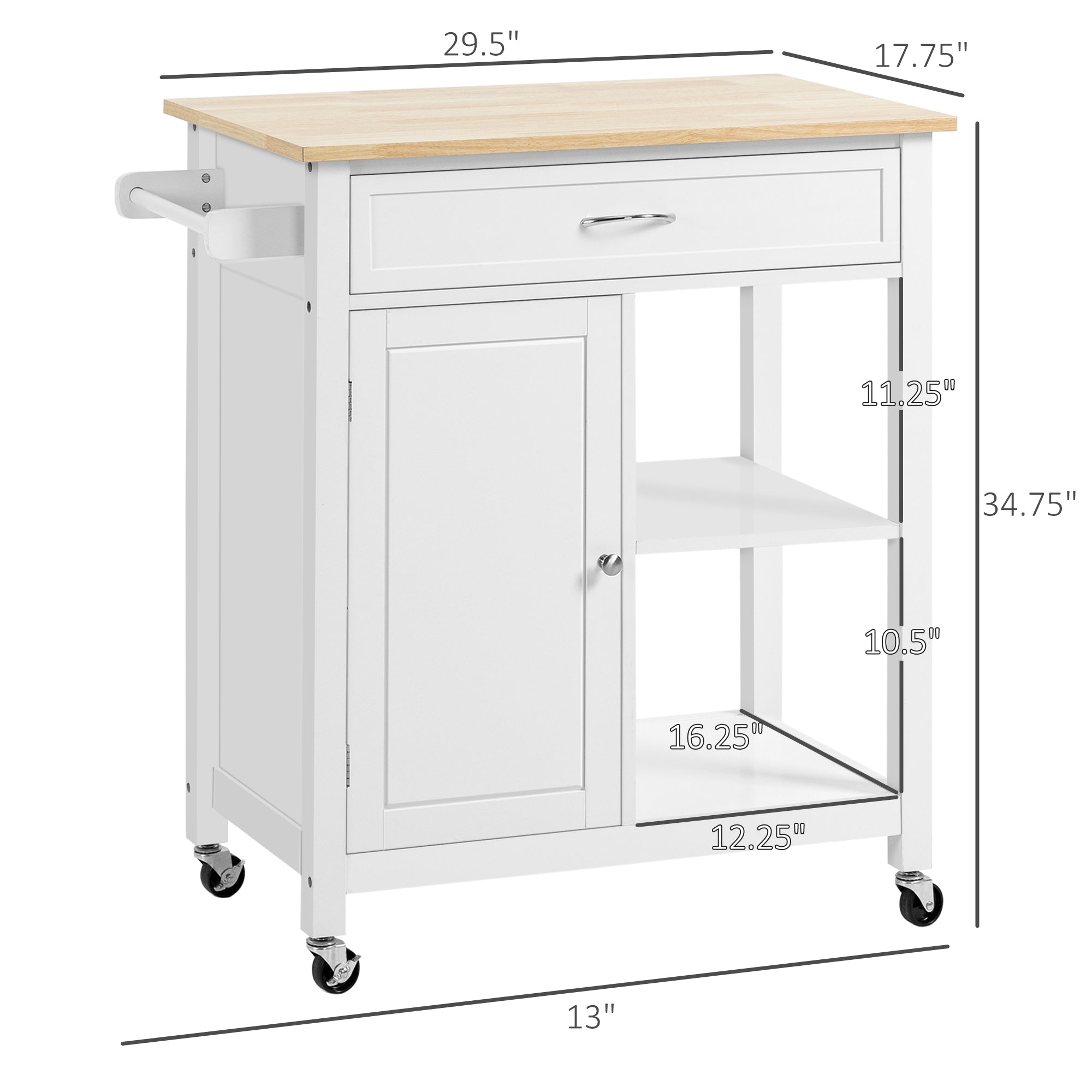 Kitchen Island Cart Rolling Kitchen Island 32.75" W x 17.75" D x 34.75" H White