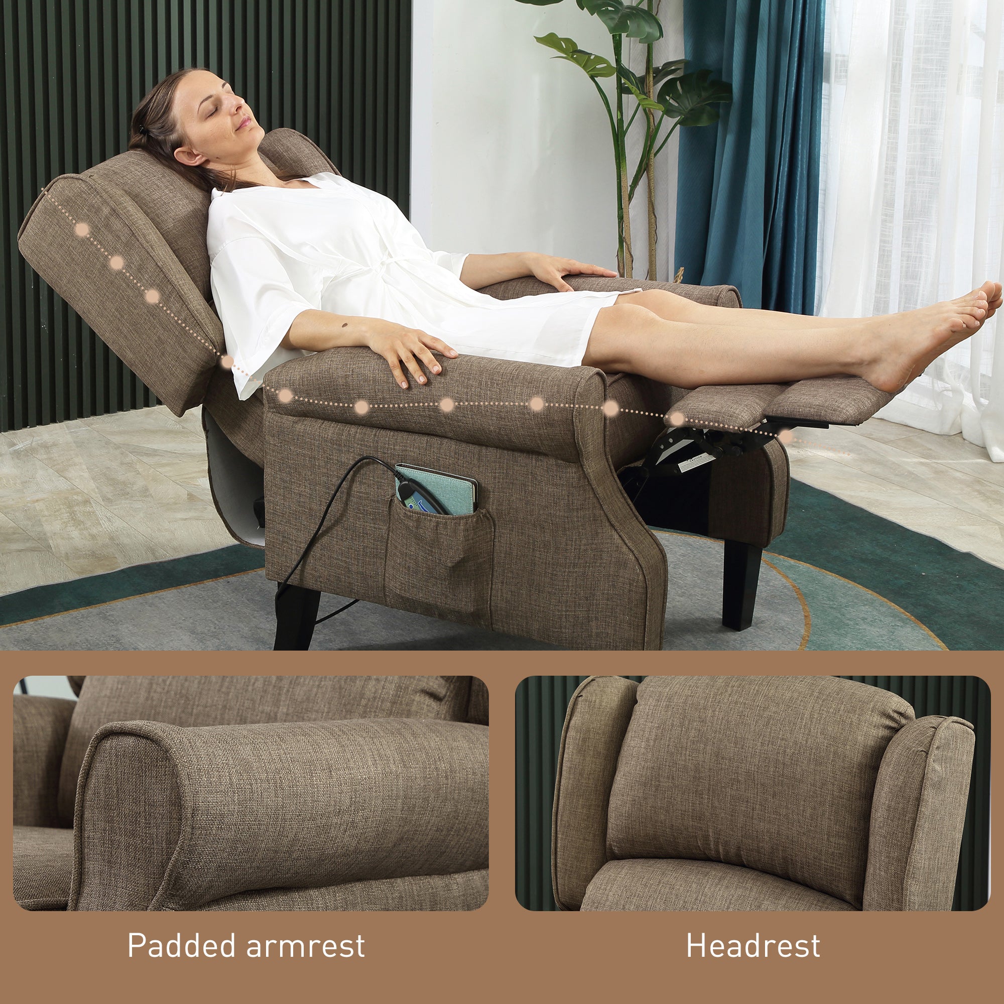 Heated Vibrating Massage Wingback Push Back Recliner Chair with Footrest, Brown