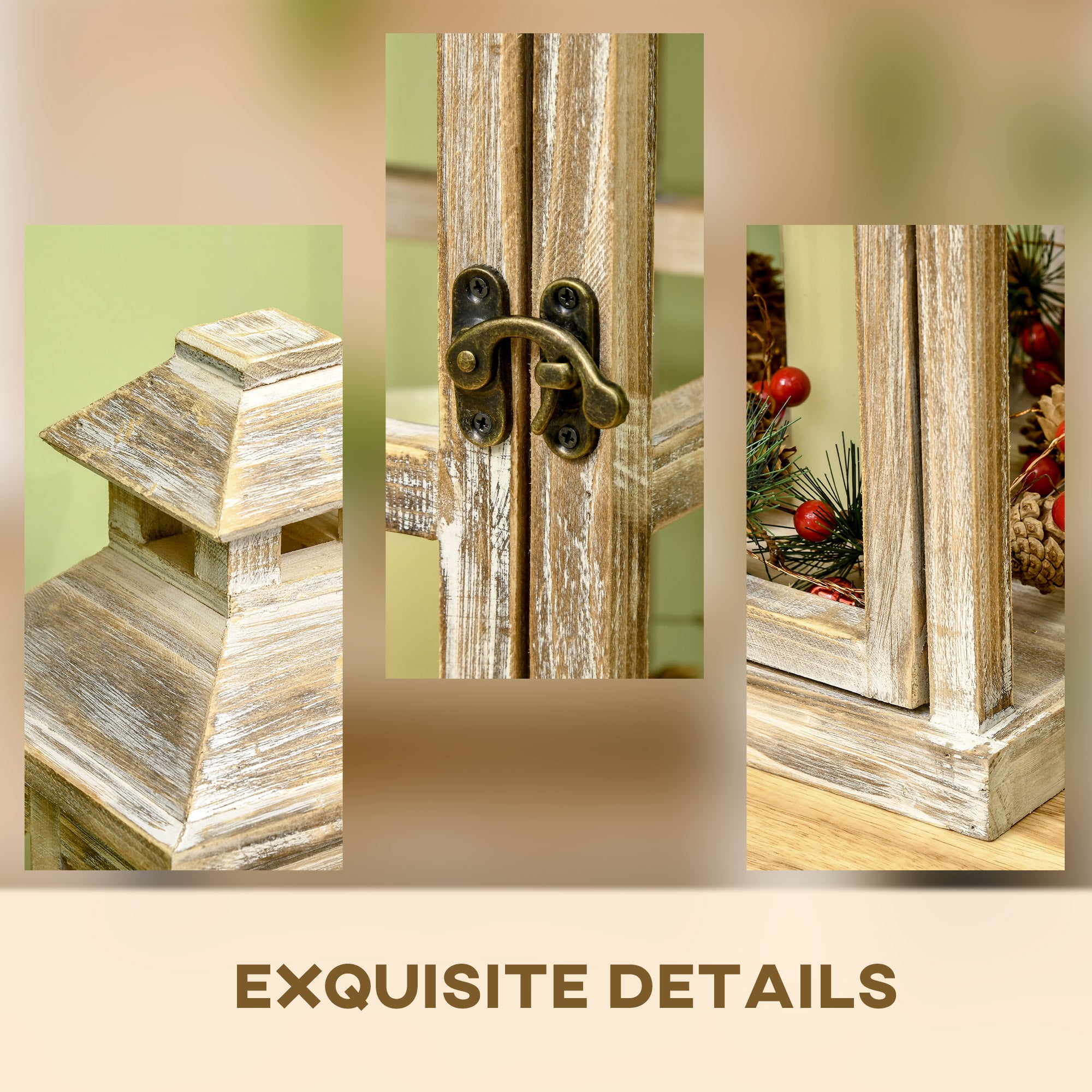 2 Pack 28"/20" Large Rustic Wooden Lantern Decorative, Indoor/Outdoor Lantern for Home Décor (No Glass), Natural