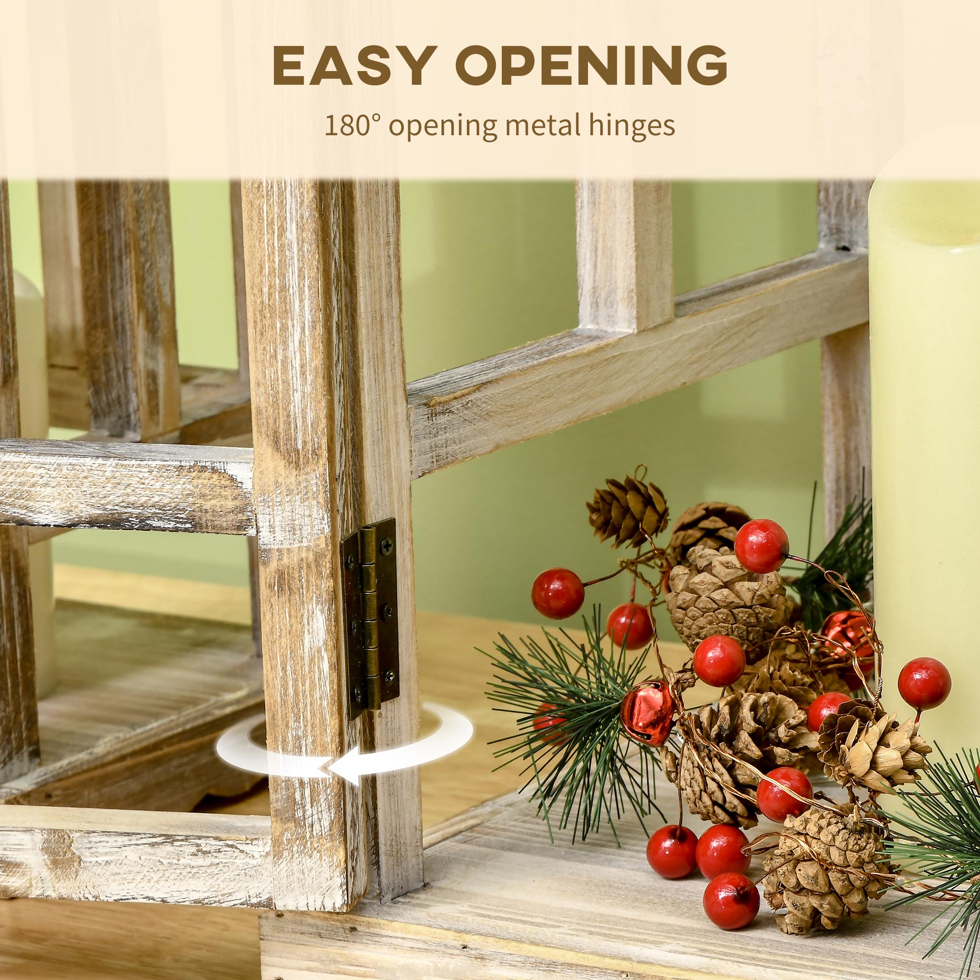 2 Pack 28"/20" Large Rustic Wooden Lantern Decorative, Indoor/Outdoor Lantern for Home Décor (No Glass), Natural