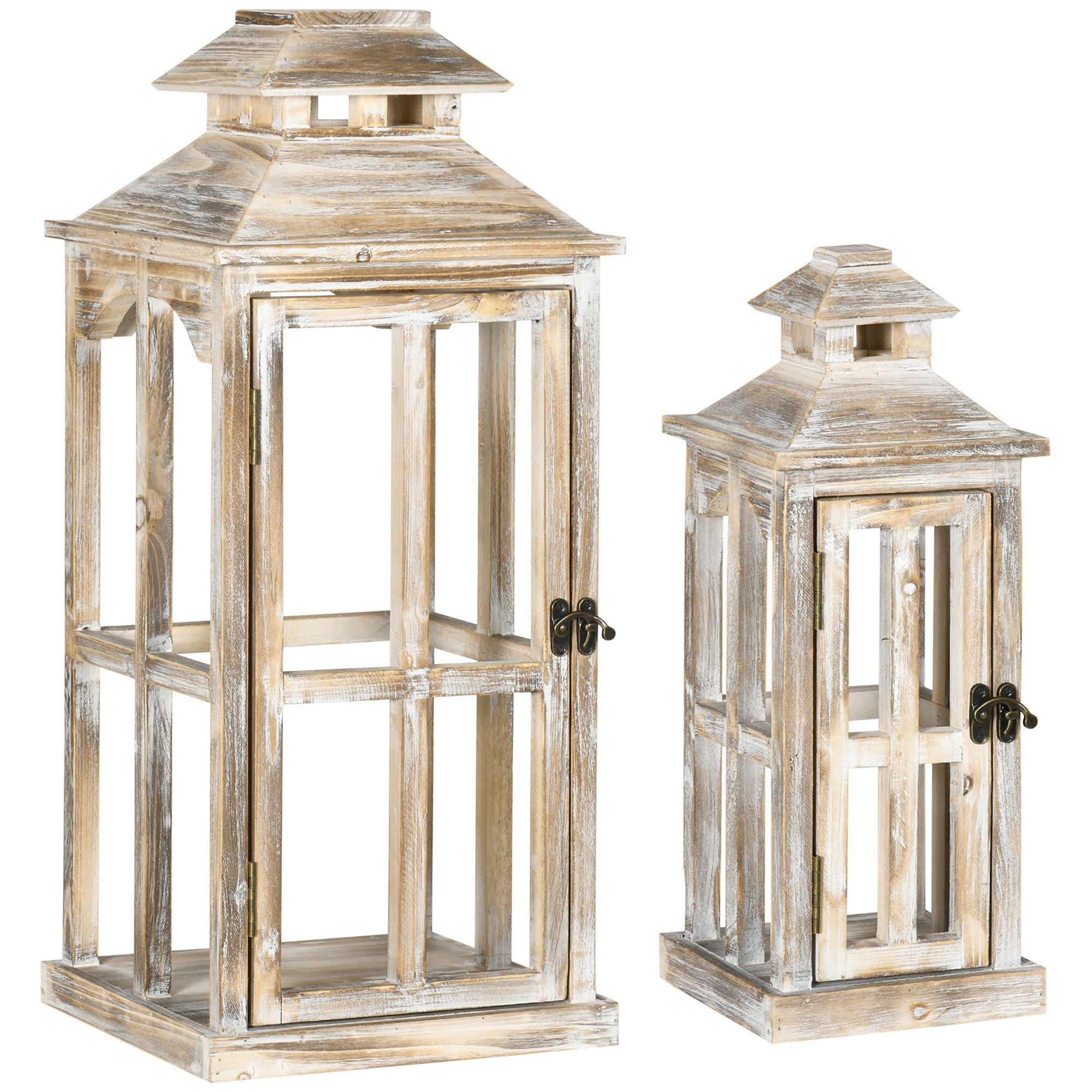 28"/20" Large Rustic Wooden Lantern Decorative, Indoor/Outdoor, No Glass, Natural