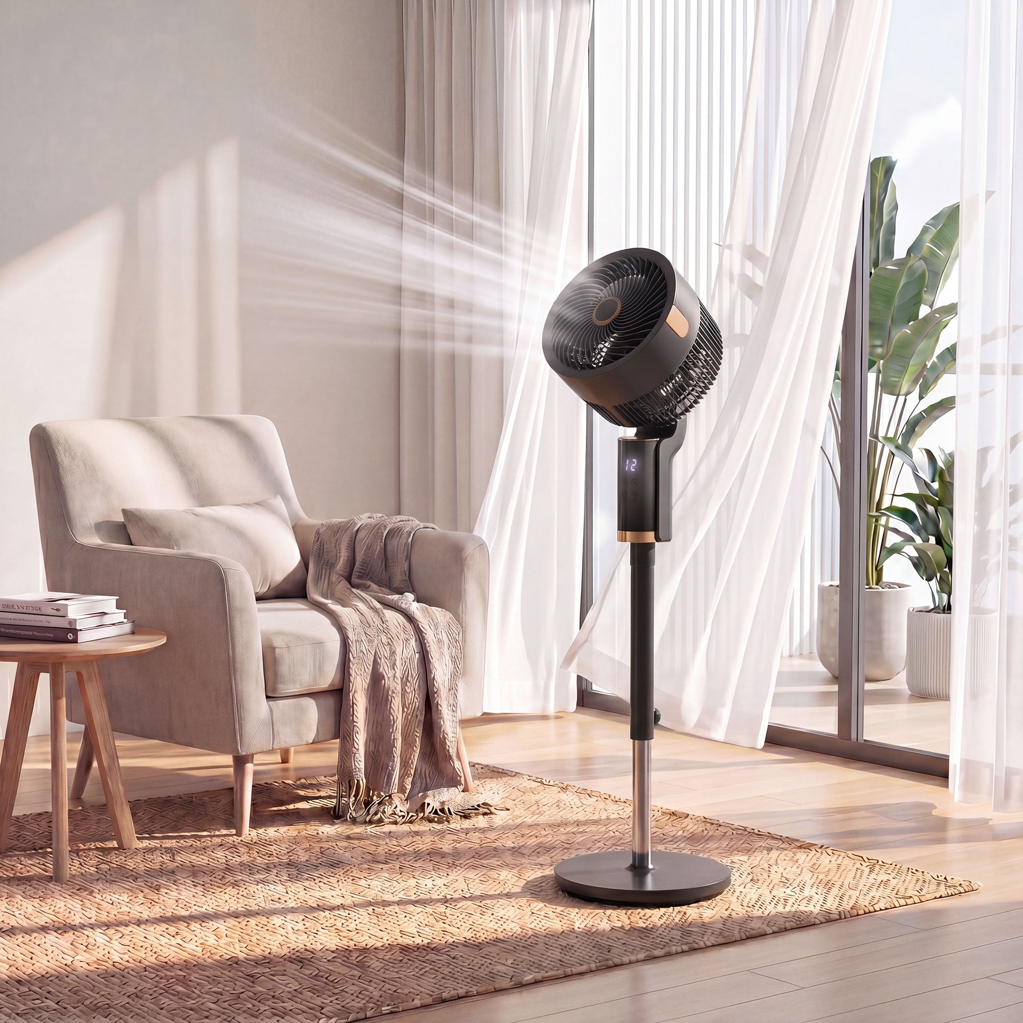 20 dB Silent Standing Fan for Bedroom, 44" Pedestal Fan with 55° Oscillating, 90° Vertical Tilt, 8 Speeds, LED Light, Remote Control, 12H Timer, Adjustable Height, Black