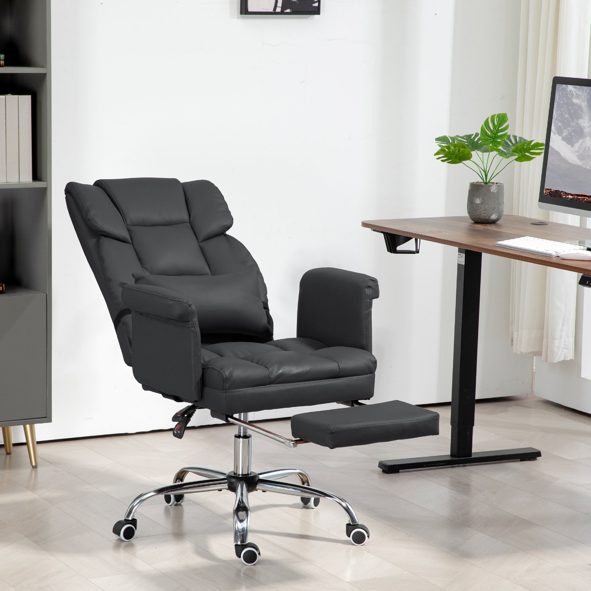 Executive Office Chair w/ Footrest & Lumbar Support, PU Leather Ergonomic Chair, Black