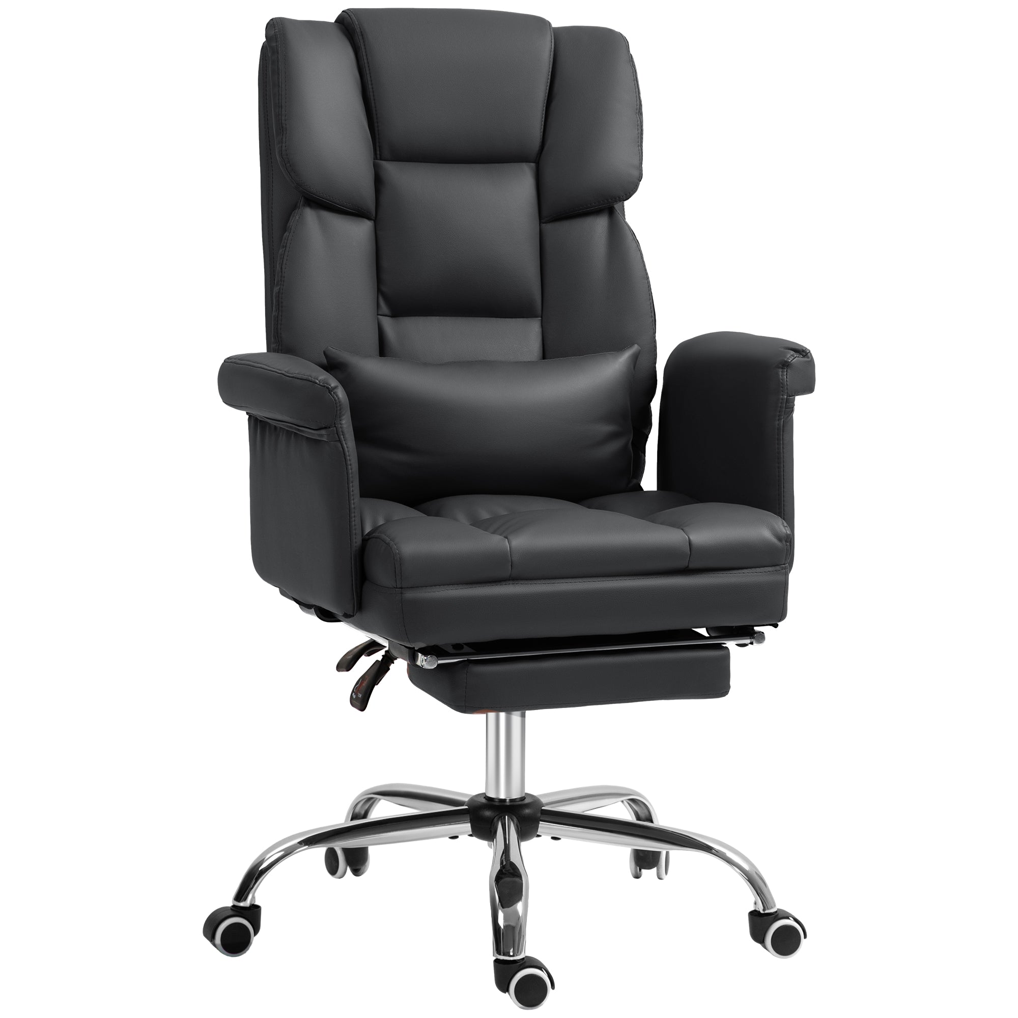 Executive Office Chair w/ Footrest & Lumbar Support, PU Leather Ergonomic Chair, Black