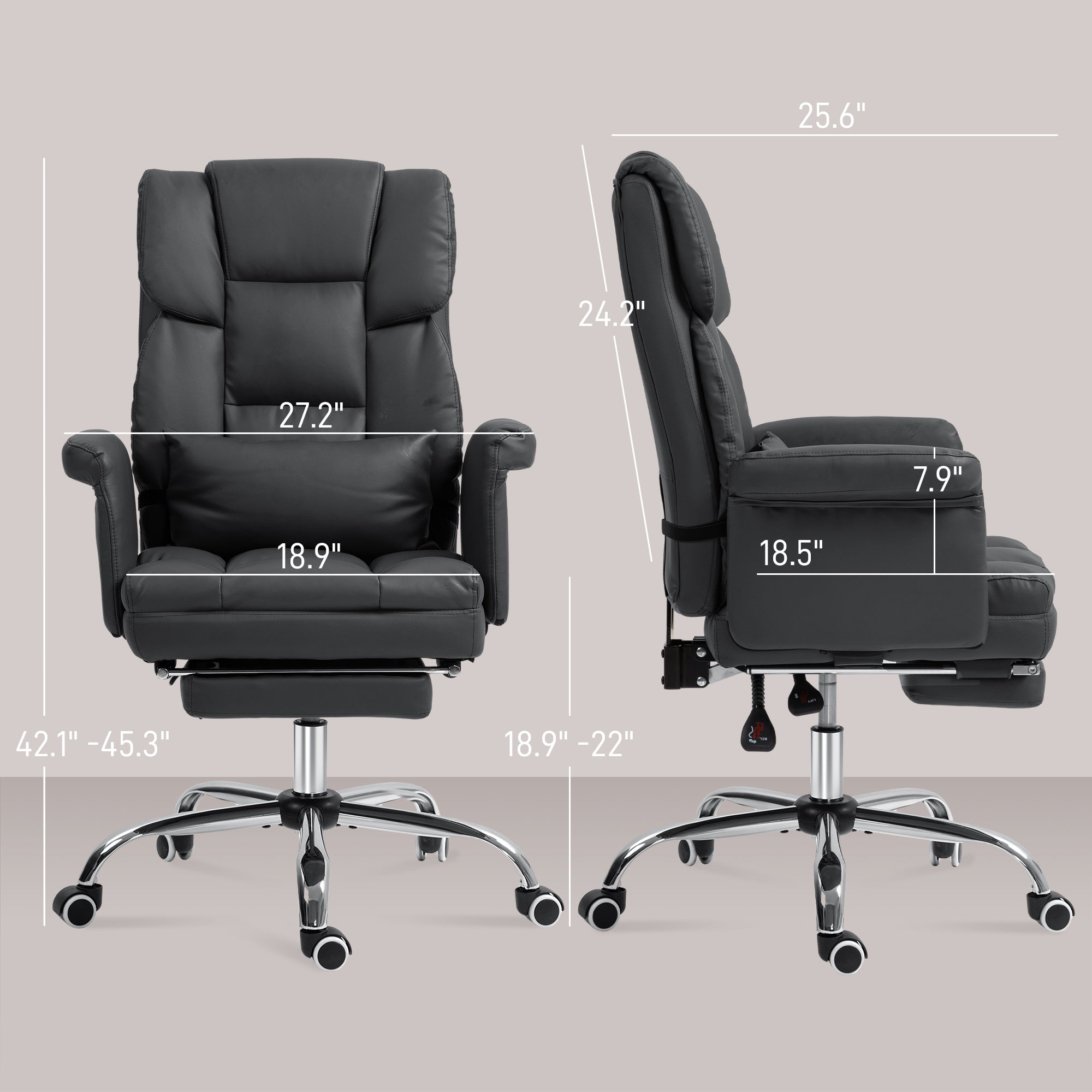 Executive Office Chair w/ Footrest & Lumbar Support, PU Leather Ergonomic Chair, Black