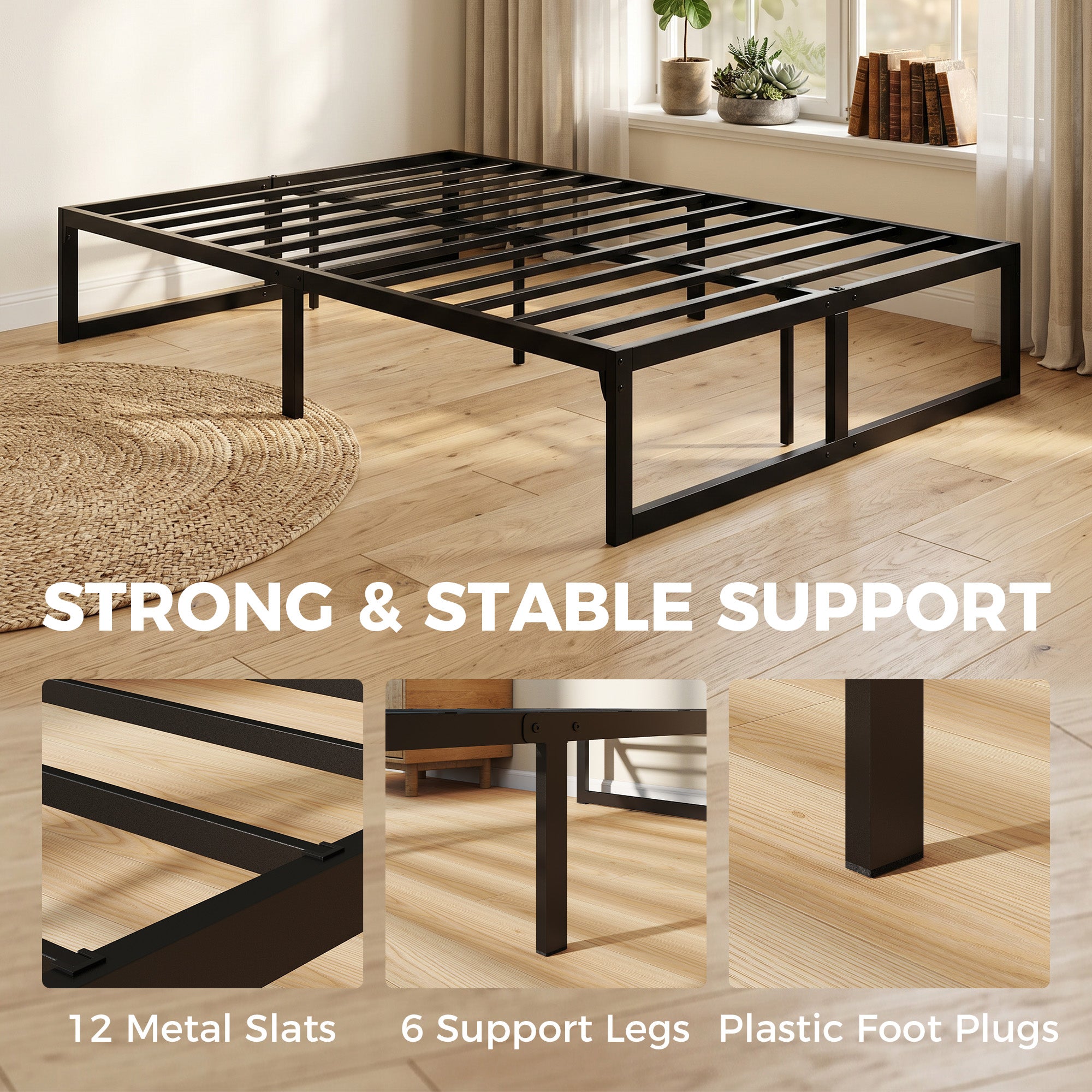 4ft Small Double Bed Frame with Underbed Storage, 32.5 cm Height, Metal Platform Bed Frame with Steel Slat Support, Noise-Free, Easy Assembly, Black