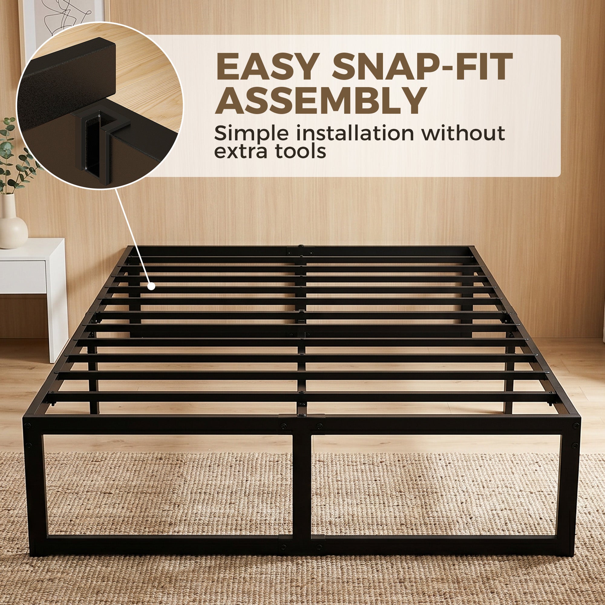 4ft Small Double Bed Frame with Underbed Storage, 32.5 cm Height, Metal Platform Bed Frame with Steel Slat Support, Noise-Free, Easy Assembly, Black