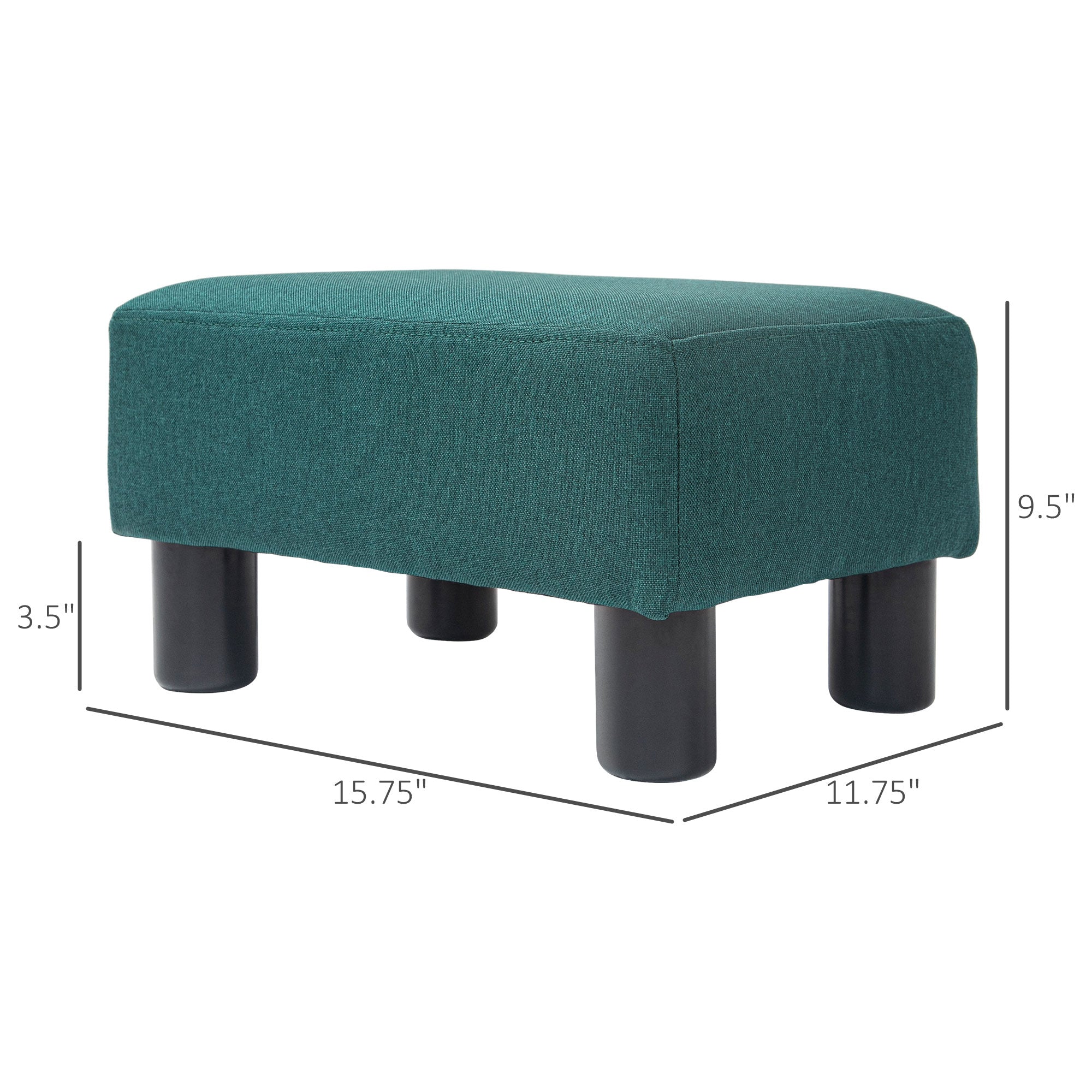 Small Ottoman Foot Rest with Linen Fabric Upholstery & Plastic Legs, Cube, Green