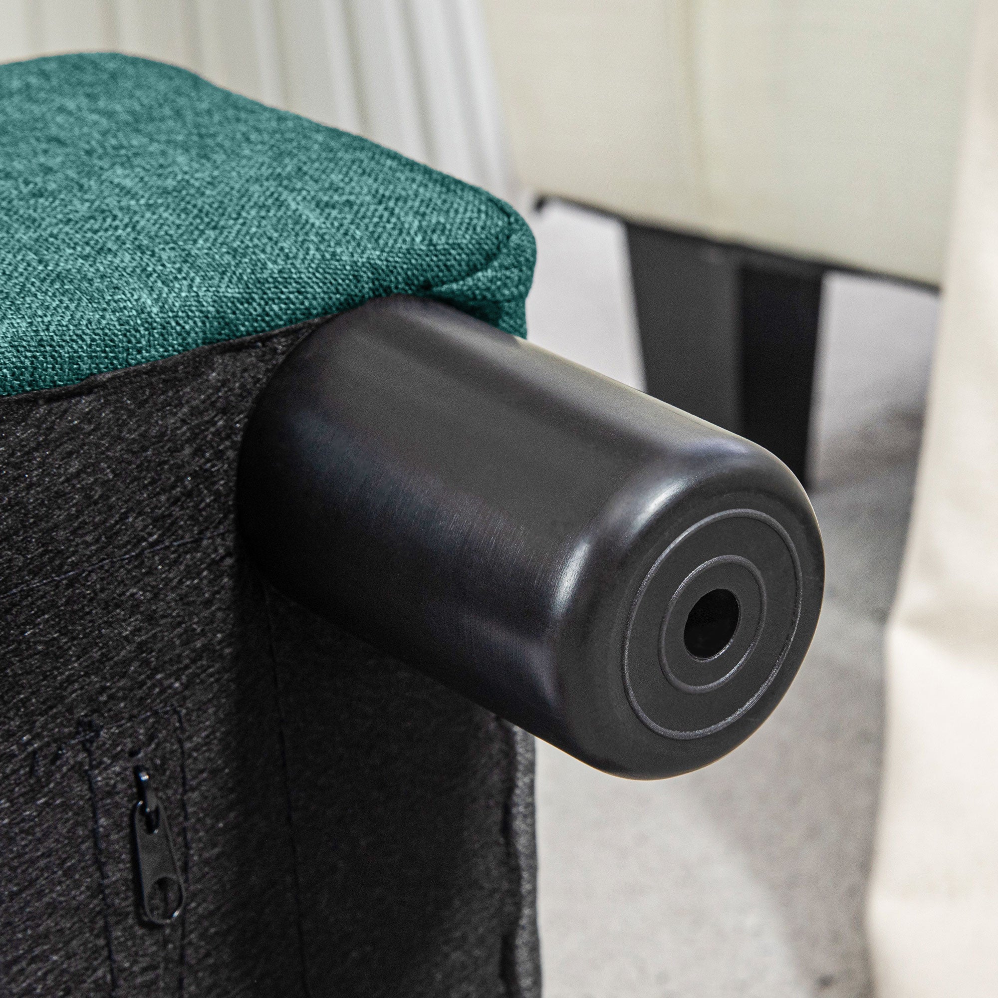 Small Ottoman Foot Rest with Linen Fabric Upholstery & Plastic Legs, Cube, Green