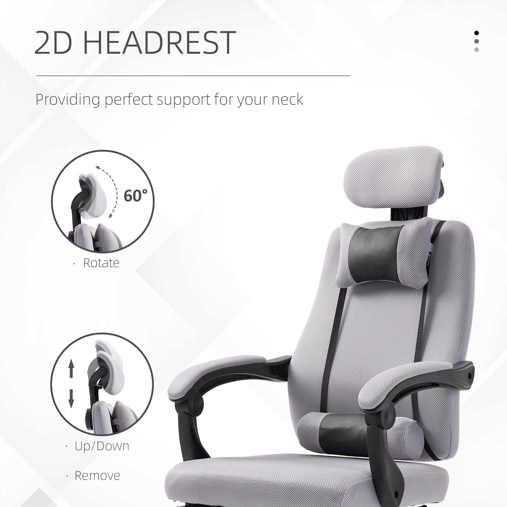 Vinsetto Office Chair Ergonomic Executive Mesh Chair Gaming Seat Lumbar Support w/ Footrest Headrest Grey