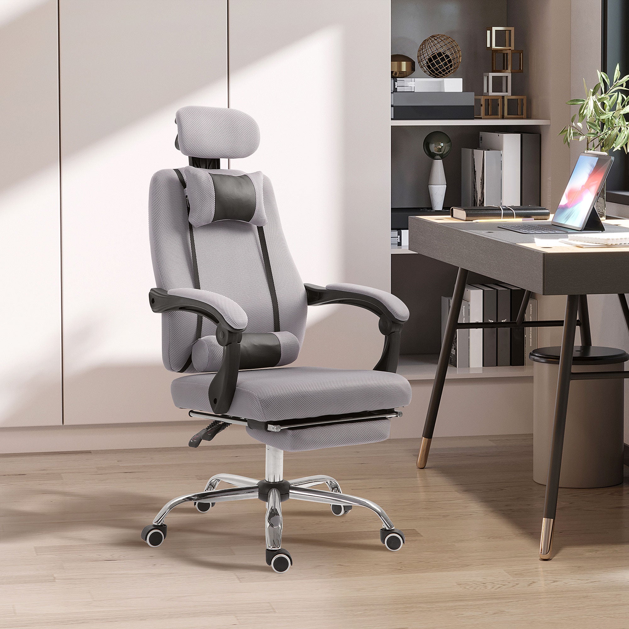 Vinsetto Office Chair Ergonomic Executive Mesh Chair Gaming Seat Lumbar Support w/ Footrest Headrest Grey