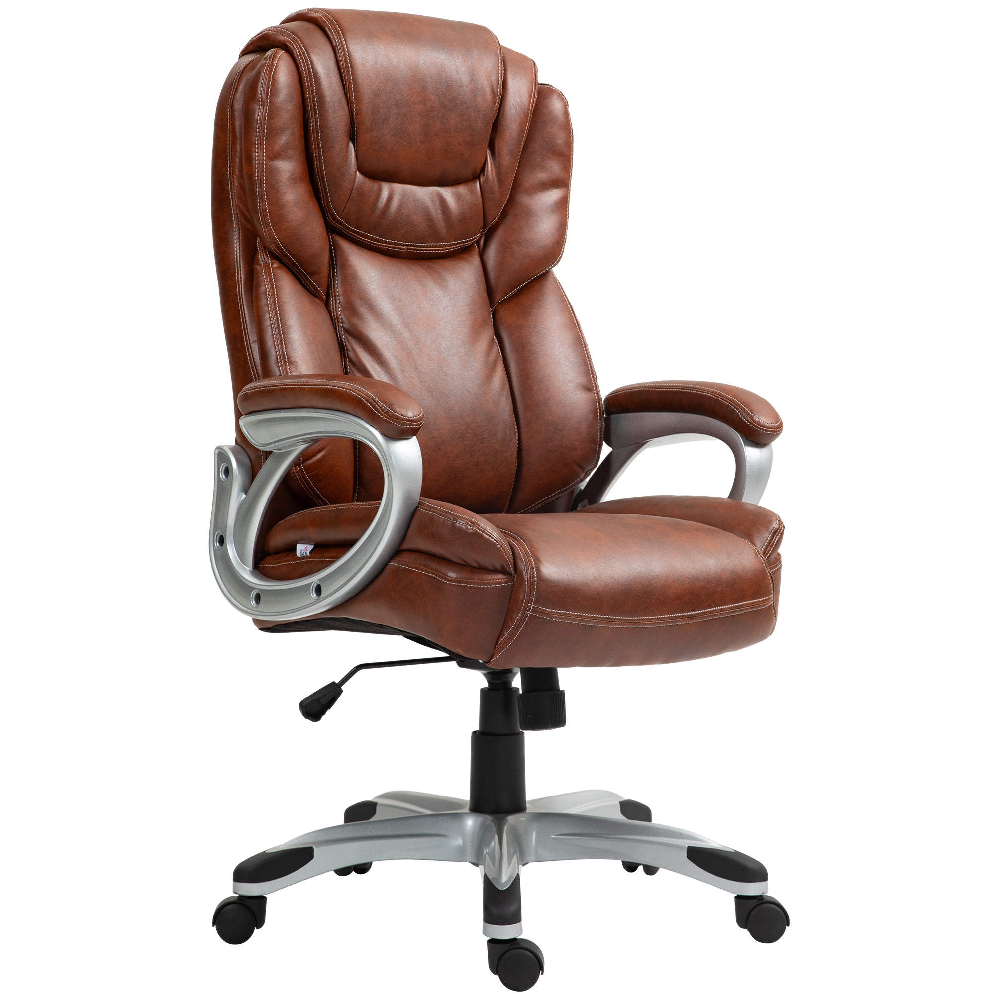 High Back Desk Chair with Swivel Wheels, Cushion & Adjustable Height, Brown