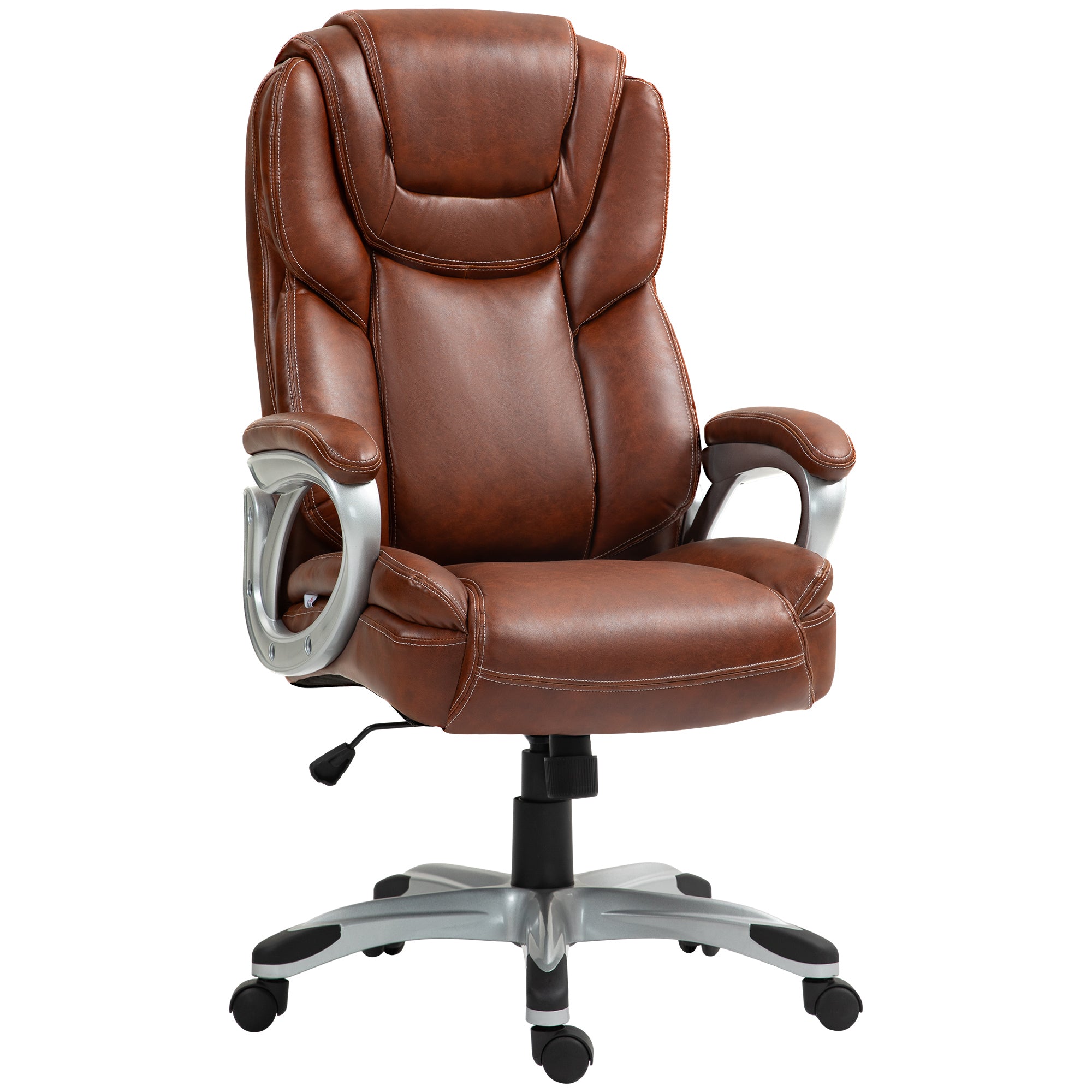 High Back Desk Chair with Swivel Wheels, Cushion & Adjustable Height, Brown