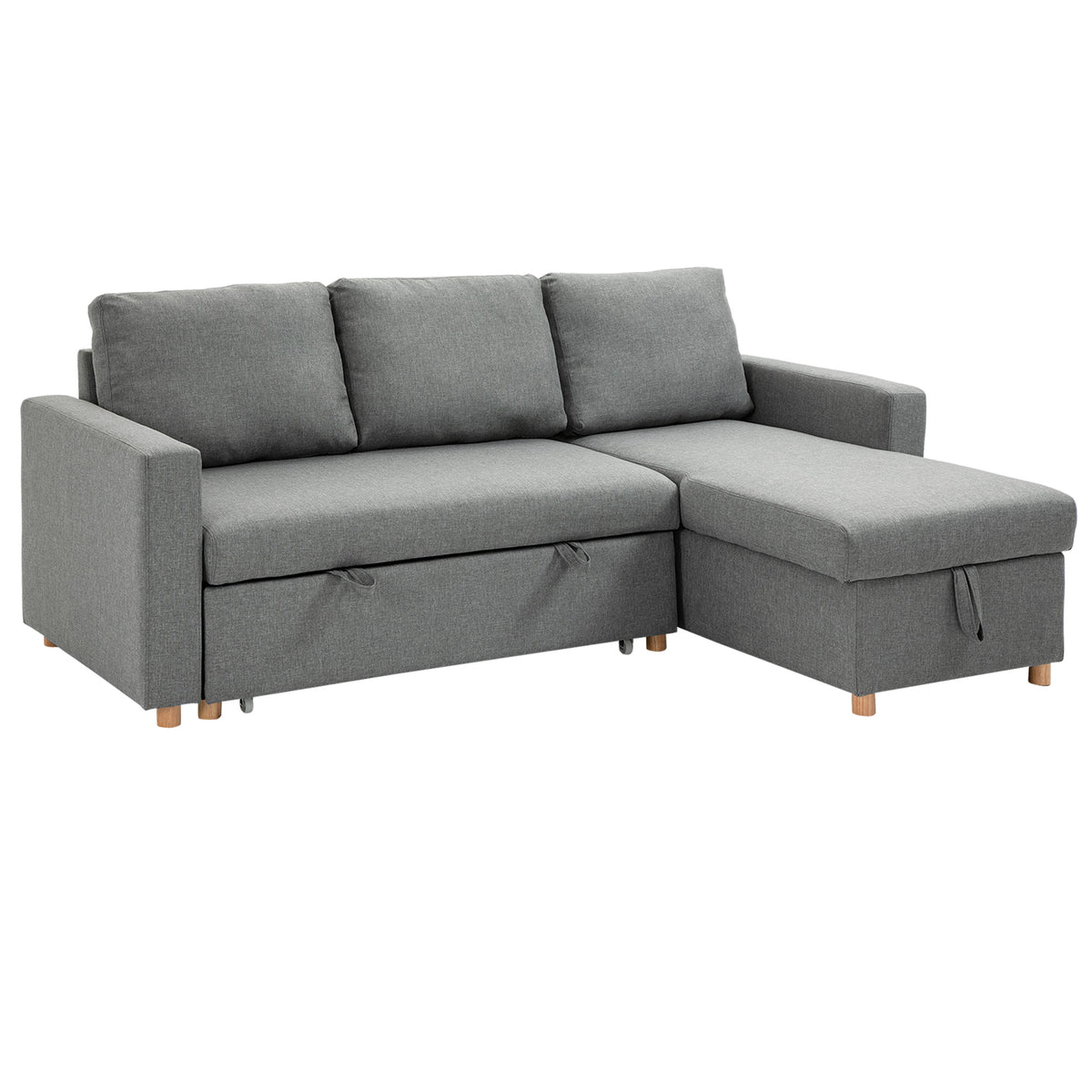 83" Sofa Bed, Convertible Pull Out Sleeper Sofa, Linen L Shaped Sectional Couch with Reversible Storage Chaise, Wide and Deep Seat for Living Room, Apartment, Light Grey
