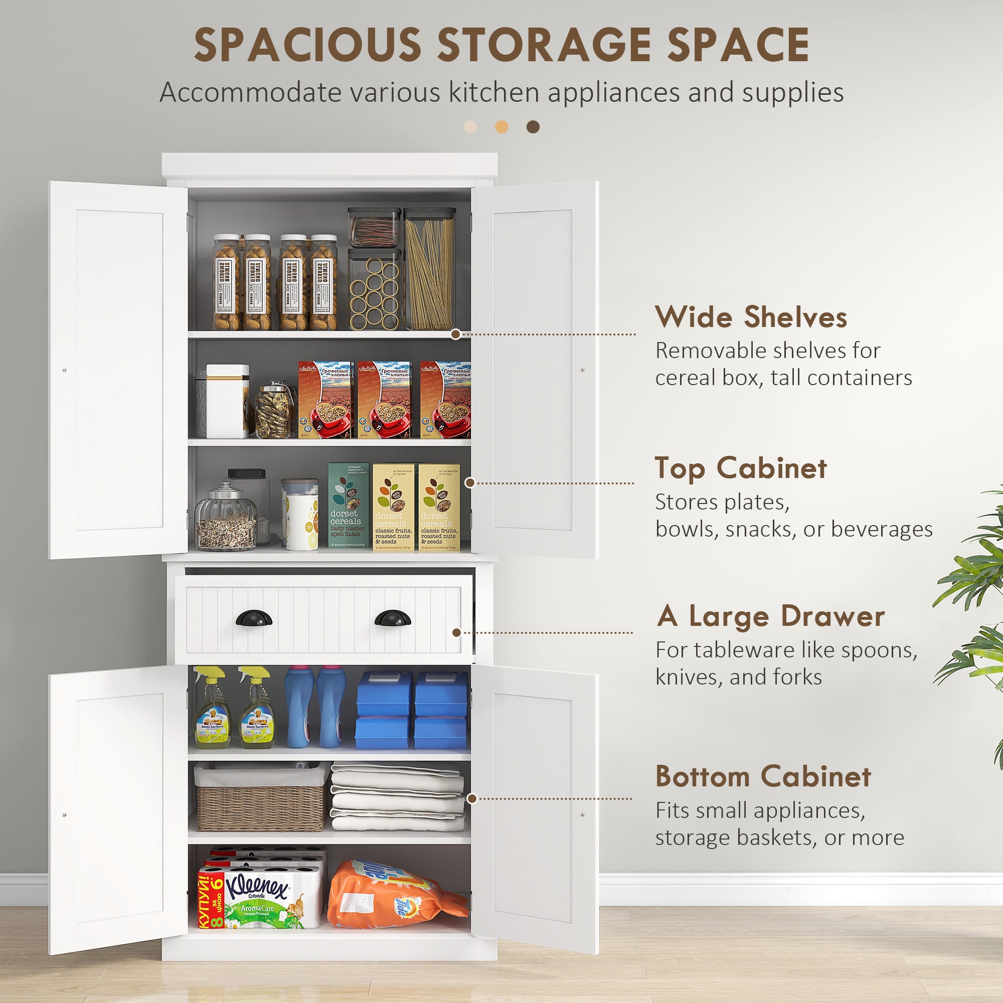 72" Kitchen Cabinet Pantry Storage Cabinet with Doors and Shelves