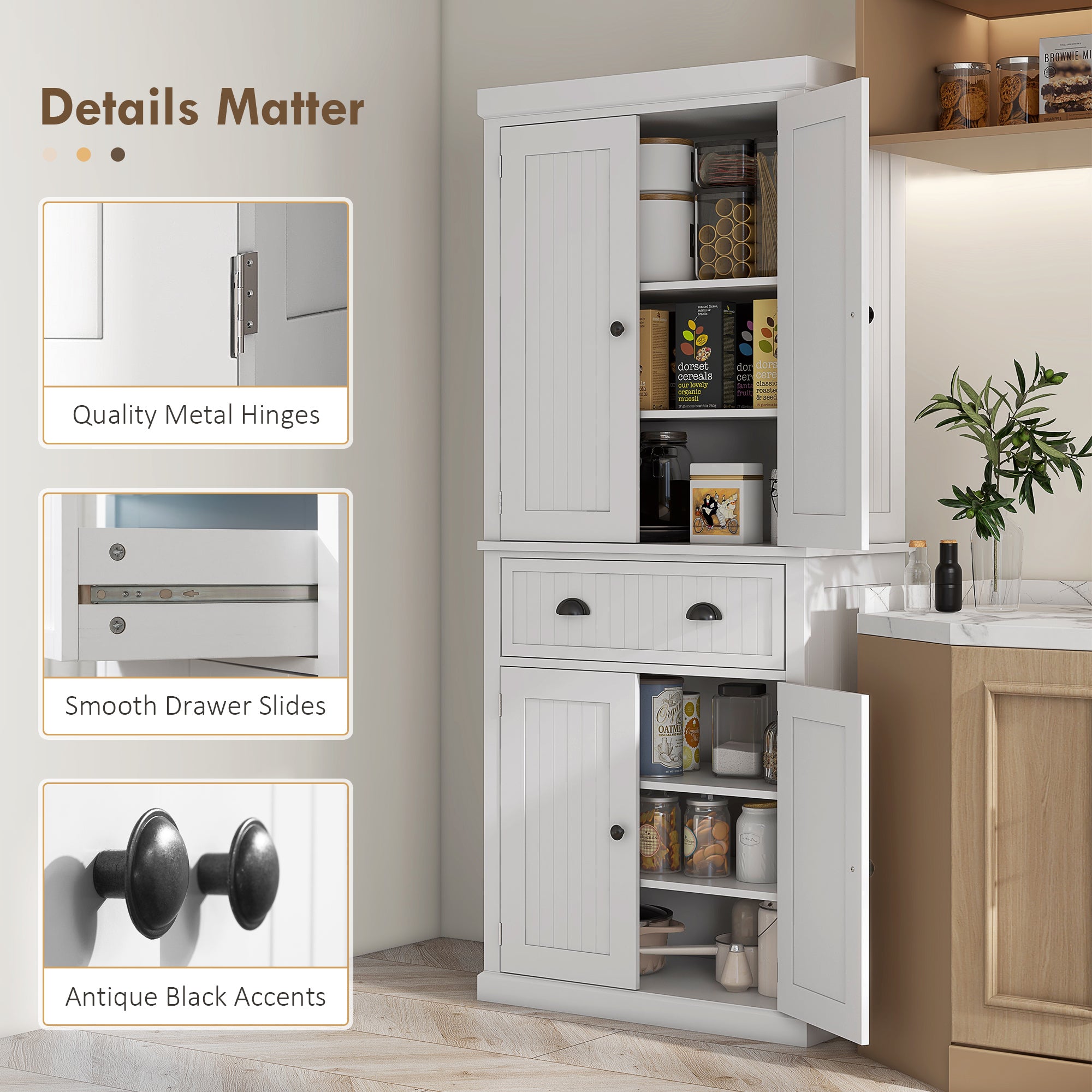 72" Kitchen Cabinet Pantry Storage Cabinet with Doors and Shelves