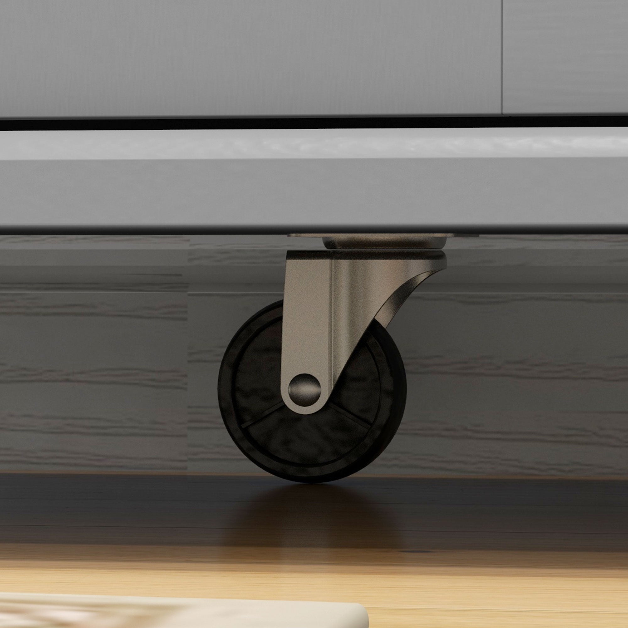 36" Rolling Kitchen Island w/ Steel Countertop, 3 Cabinets & Storage Racks, Gray