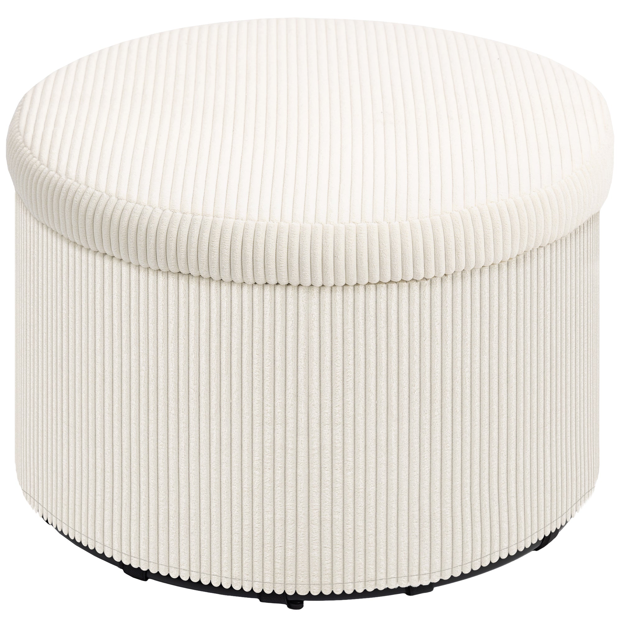 Storage Ottoman with Lid, 24 Inches Round Pouf Ottoman with Storage, Upholstered Corduroy Foot Rest Stool for Living Room, Bedroom, Beige