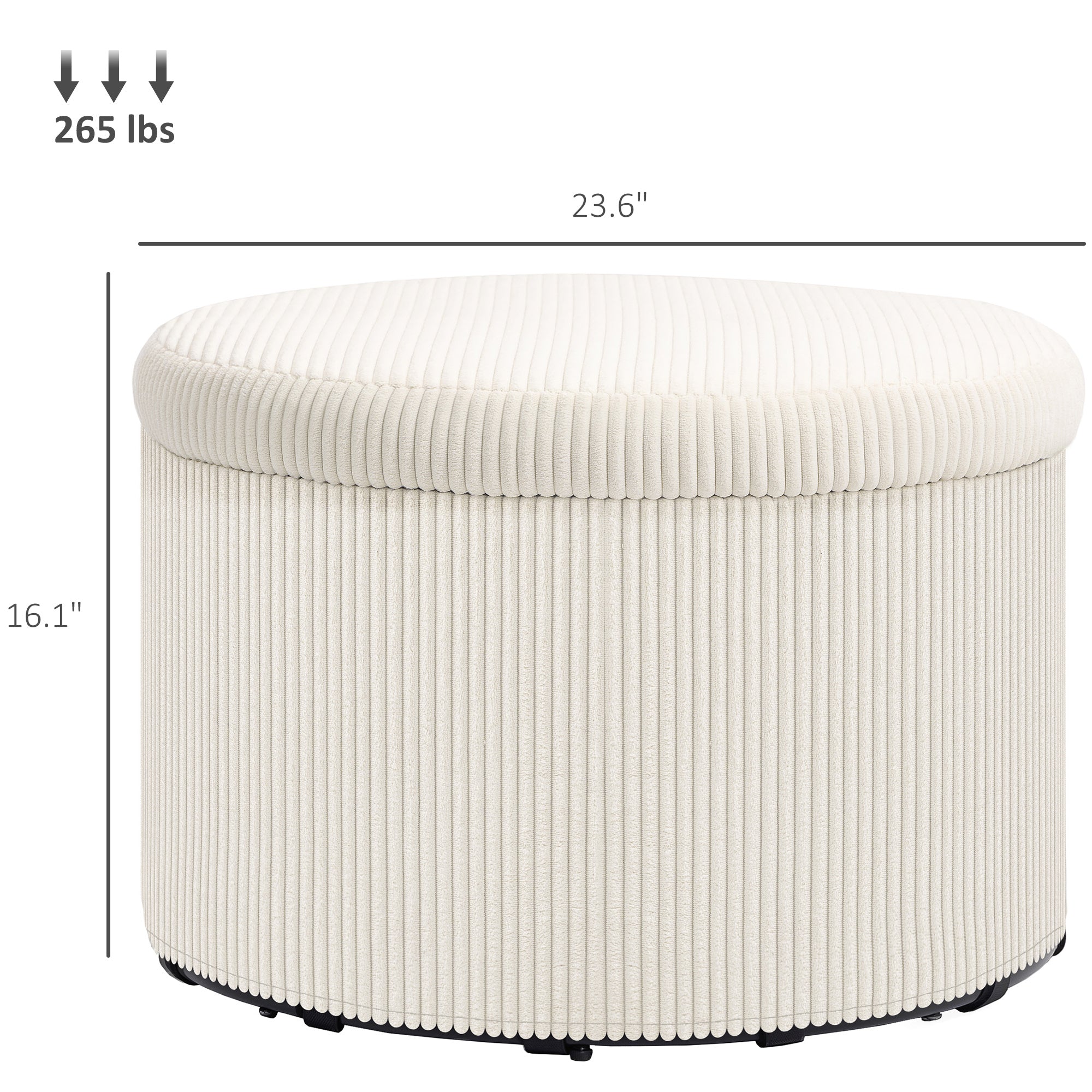 Storage Ottoman with Lid, 24 Inches Round Pouf Ottoman with Storage, Upholstered Corduroy Foot Rest Stool for Living Room, Bedroom, Beige